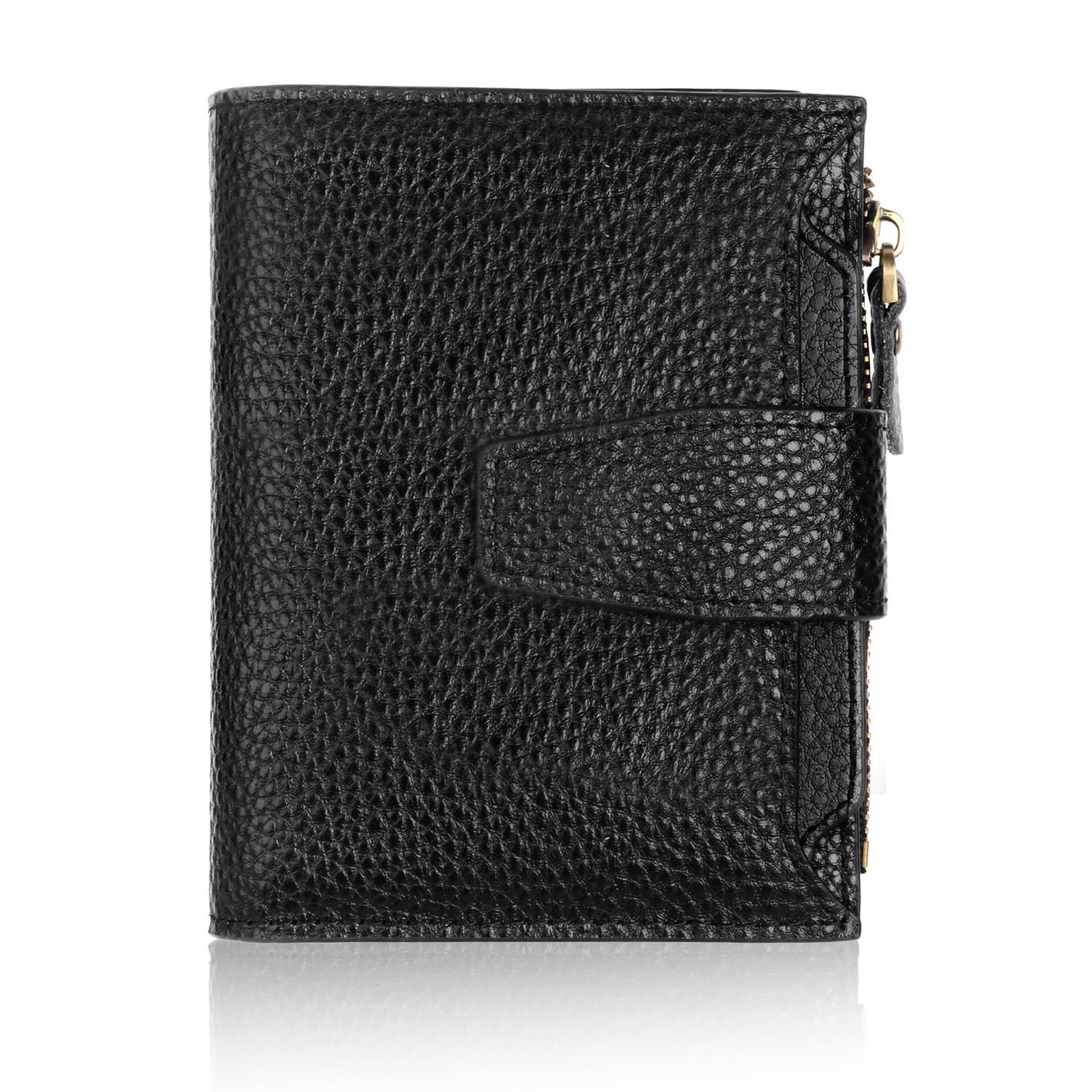 FT FUNTOR Small Wallet for Women Genuine Leather Bifold Compact RFID Blocking Zipper Pocket Ladies Credit Card Slots Purse with ID Window (Lychee