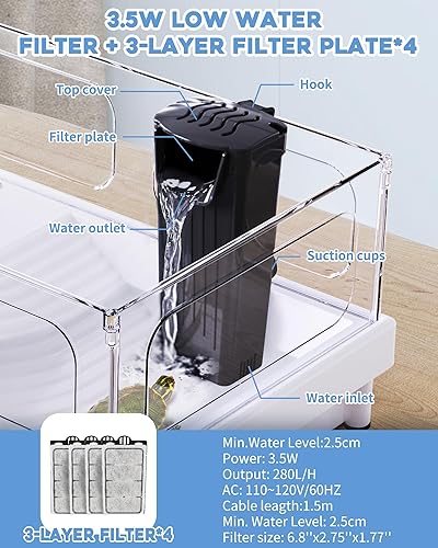 Miniatura 2 de Moonorange Filtro de energía para acuario (3.5 W), filtro de tanque de tortuga, filtro silencioso de baja agua para tanque de peces pequeños, tanque