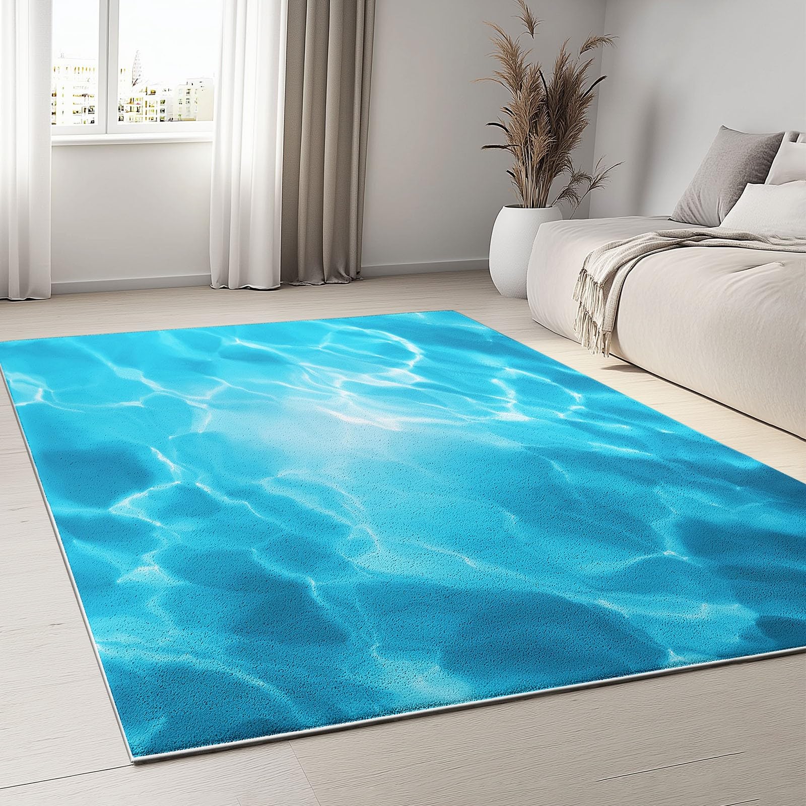 Generisch Realismus Waschbarer Teppich 140 x 200 cm, Meer Licht Wassertextur Teppich for Living Room Weich rutschfest Groß Tepich Kurzflor Schlafzimmer Carpet Esszimmer Bedroom Läufer Büro