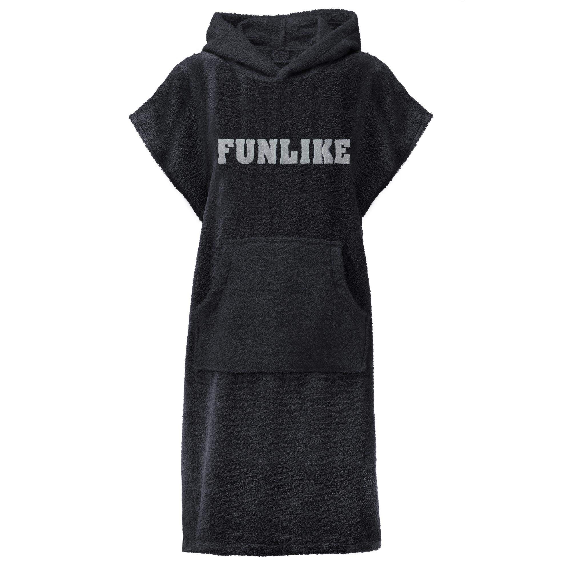 CelinaTex Funlike Poncho mittel 65 x 100 cm schwarz Baumwolle Badeponcho Frottee Surfponcho Kapuzenhandtuch