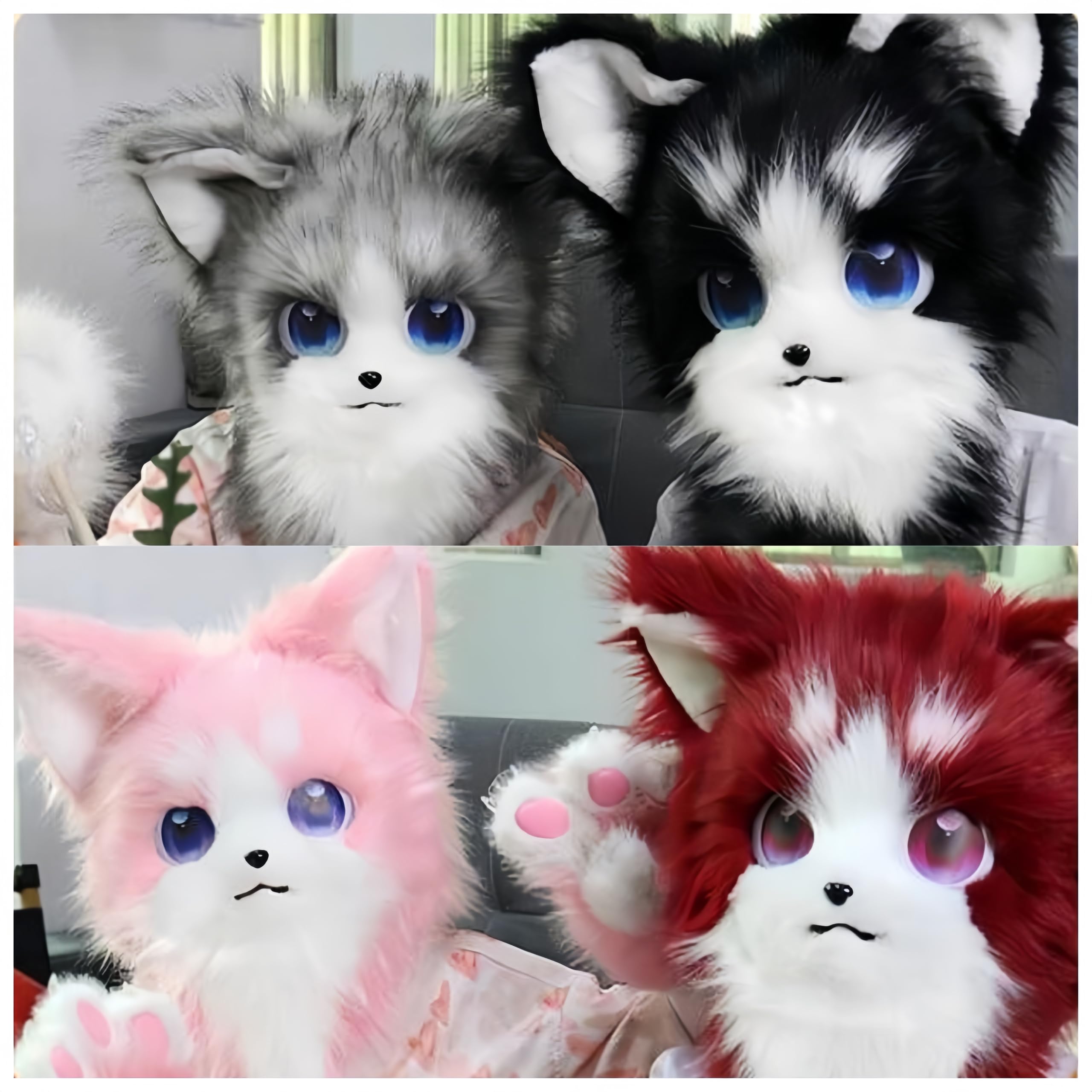 Częściowy zestaw Fursuit, czarny biały kot lis futrzana głowa łapy ogon zestaw do cosplay