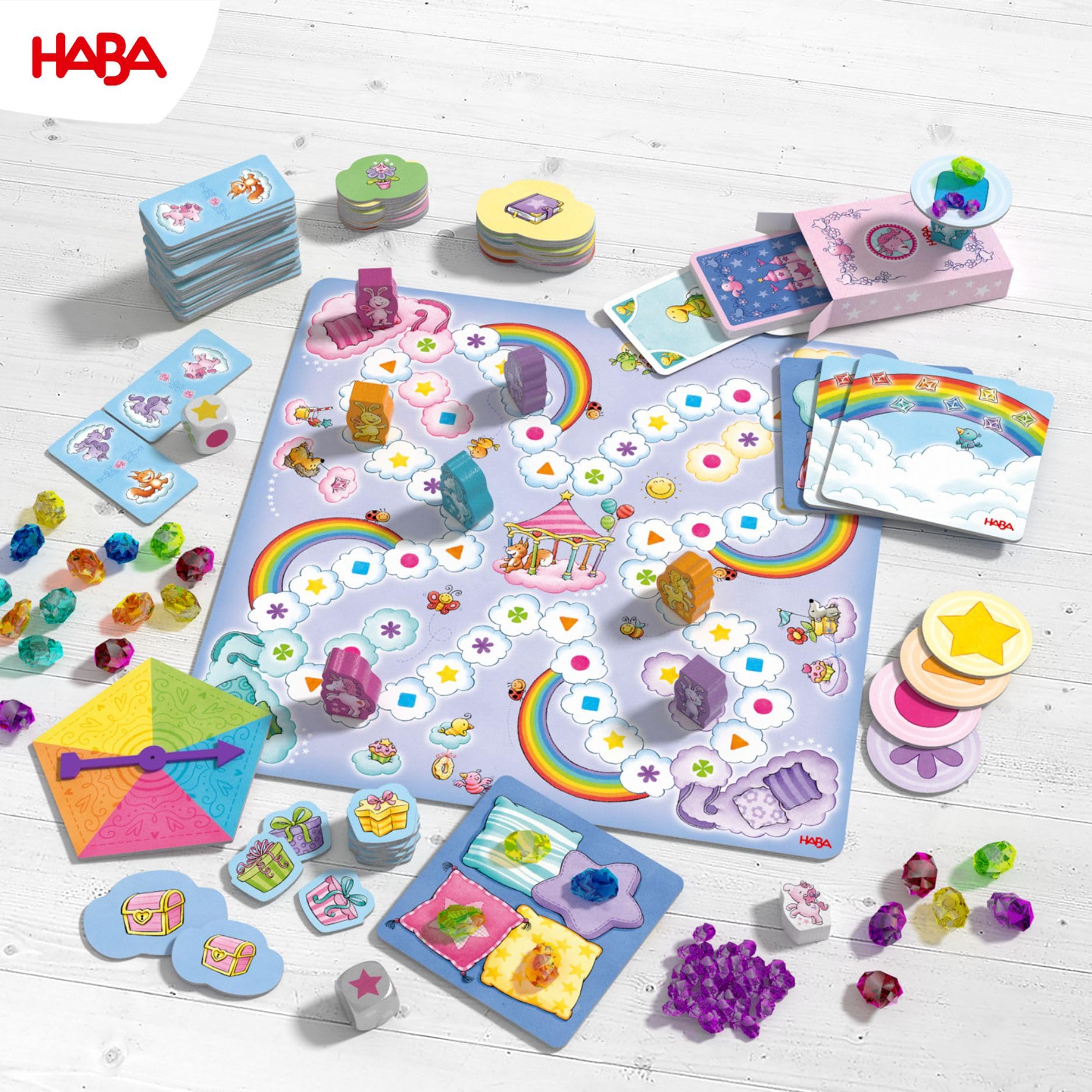 HABA Einhorn Glitzerglück Spielesammlung - 9 abwechslungsreiche Würfel, Brettspiele und Kartenspiele - mit einfachen Regeln - Made in Germany - für Kinder ab 3 Jahren - 2010879002