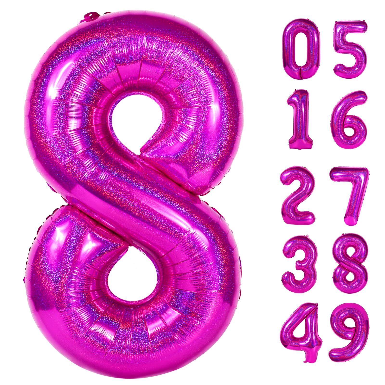 Laser Hot Pink 8 Balloon - Number Balloon 40 Inch, 8th Hot Pink Decorations