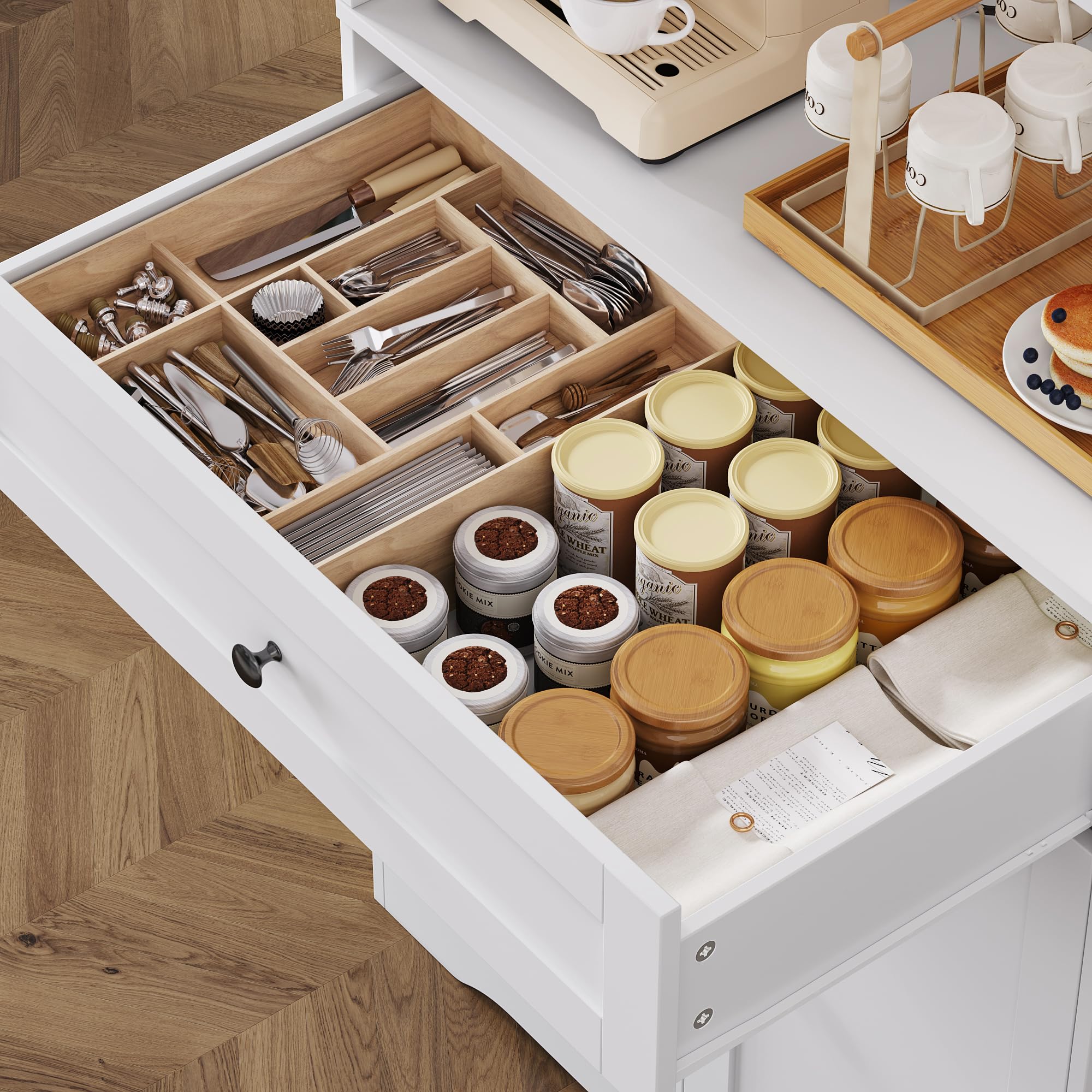FOREHILL Alacena de Cocina 180cm Aparador Comedor Mueble Auxiliar de Cocina Armario Almacenaje Armario Despensa Cocina, 4 Puertas, 1 Cajón, Estantes Ajustables, para Comedor, Baño (Blanco) 40x75x180cm