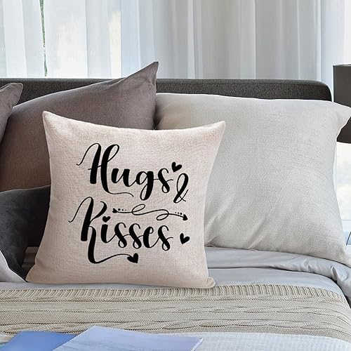 Miniatura 5 de Rebbygena Hugs & Kisses - Fundas de almohada de 18 x 18 pulgadas, divertidas citas de amor, funda de almohada de lino y algodón para sofá,