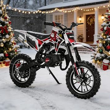 49cc 2-Stroke Kids Dirt Bike, Gas Powered Mini Motocross Motorcycle with Front and Rear Disc Brakes, Off-Road Pocket Bike for Children, Pull Start Pit Bikes, Reinforced Frame Black