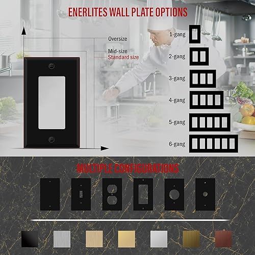 Miniatura 4 de ENERLITES Placa de pared metálica para interruptor decorativo, tapa de tomacorriente, resistente a la corrosión, tamaño estándar de 1 banda, 4.50 x