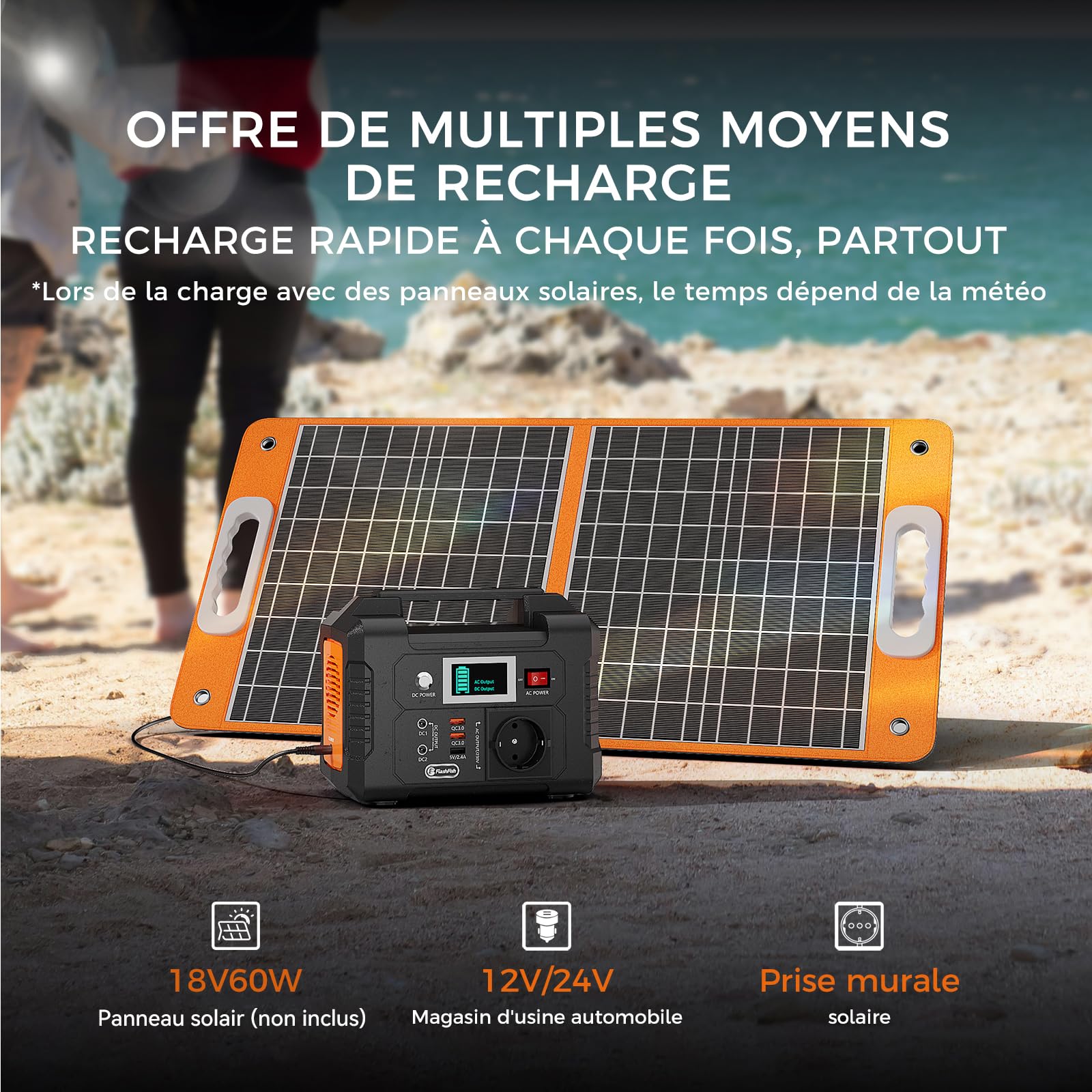 Generateur Électrique Portable 151 Wh, Générateur Solaire 200W, Batterie de Secours 230V, Station Électrique pour Caravanes, Garage, Jardin, Camping,Balcon (les panneaux sont en option)