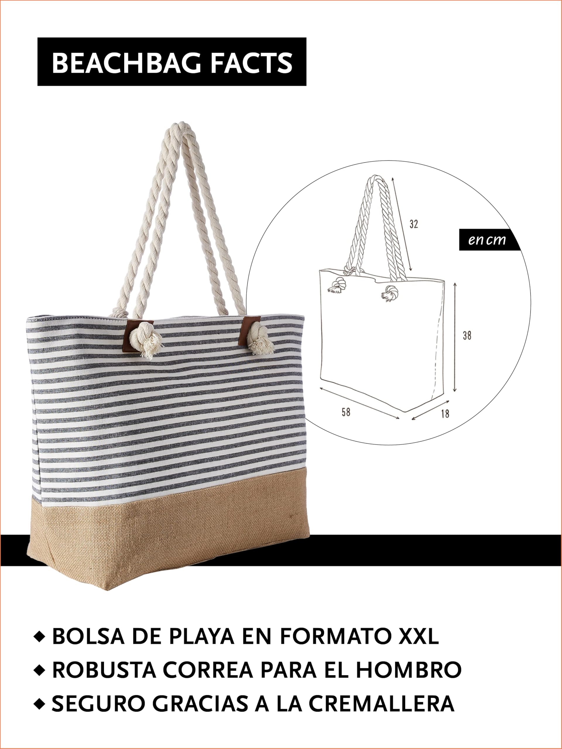 DonDon Bolso de playa grande impermeable con cremallera