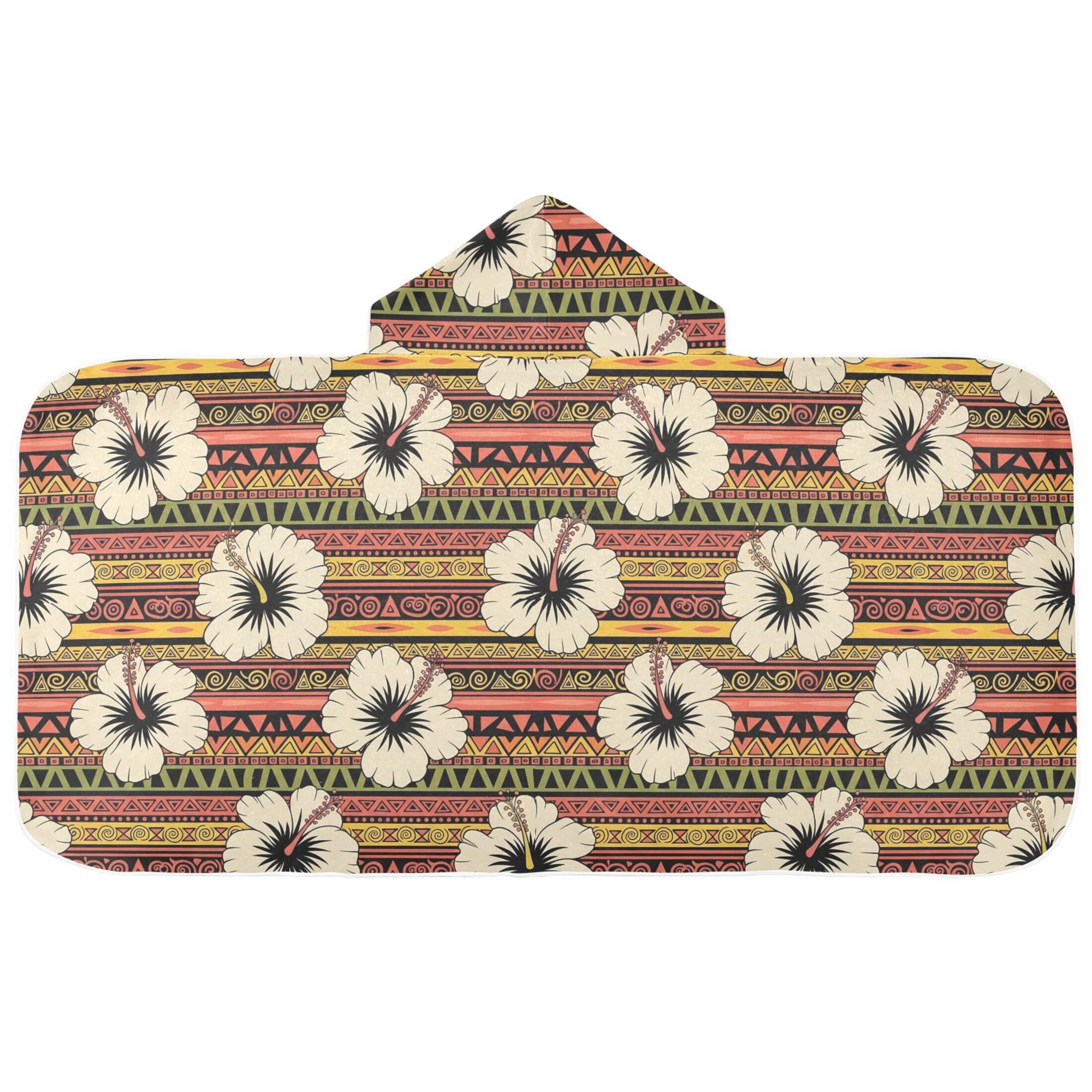 Fuauuyl Hibiscus Tribal Hooded Baby Bath Towel Soft & Breathable Towel for Newborns Infants Toddlers, Nursery Essential