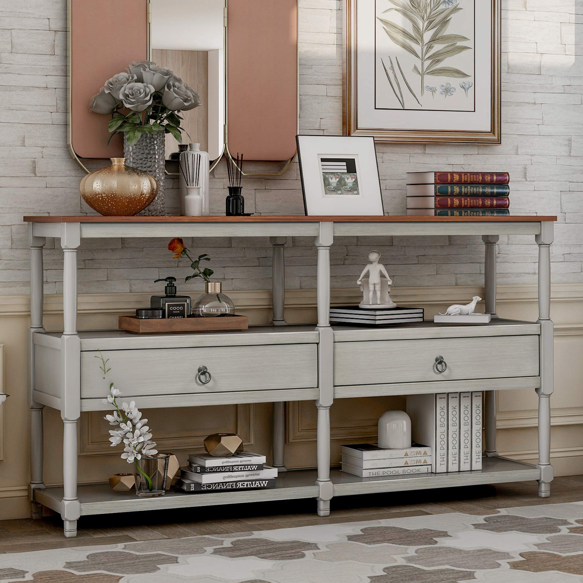 Buy Vintage Console Table for Entryway Sofa Table with 3Tier Open