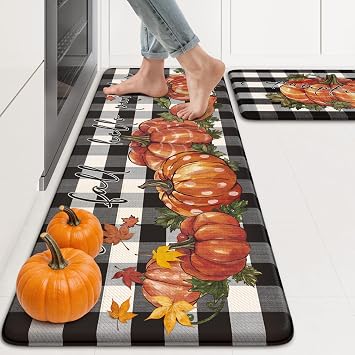 KIMODE Anti Fatigue Kitchen Mat for Floor,Black and White Plaid Kitchen Rug