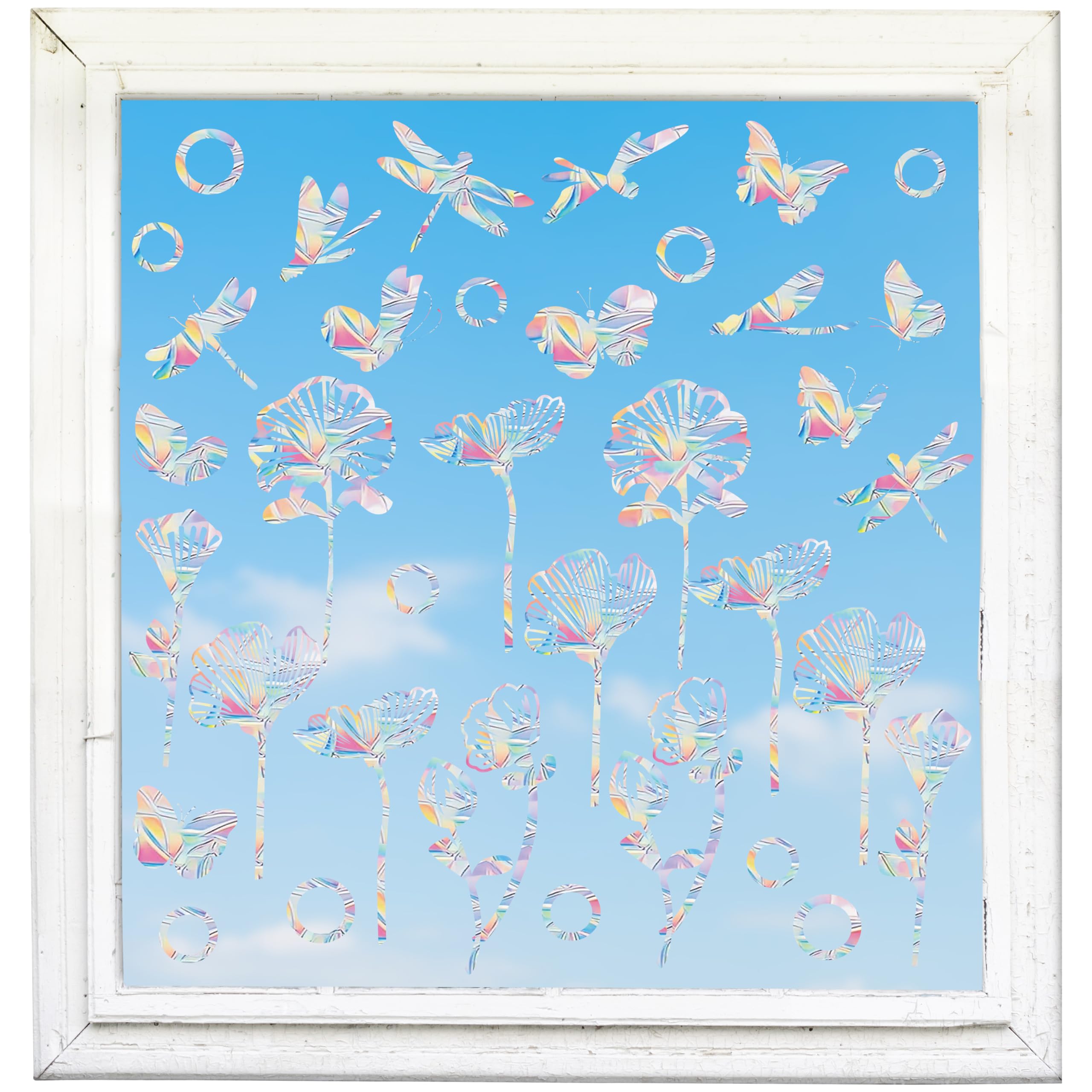 Autocollants de fenêtre anti-collision oiseaux vinyle prismatique fleur pour vitre