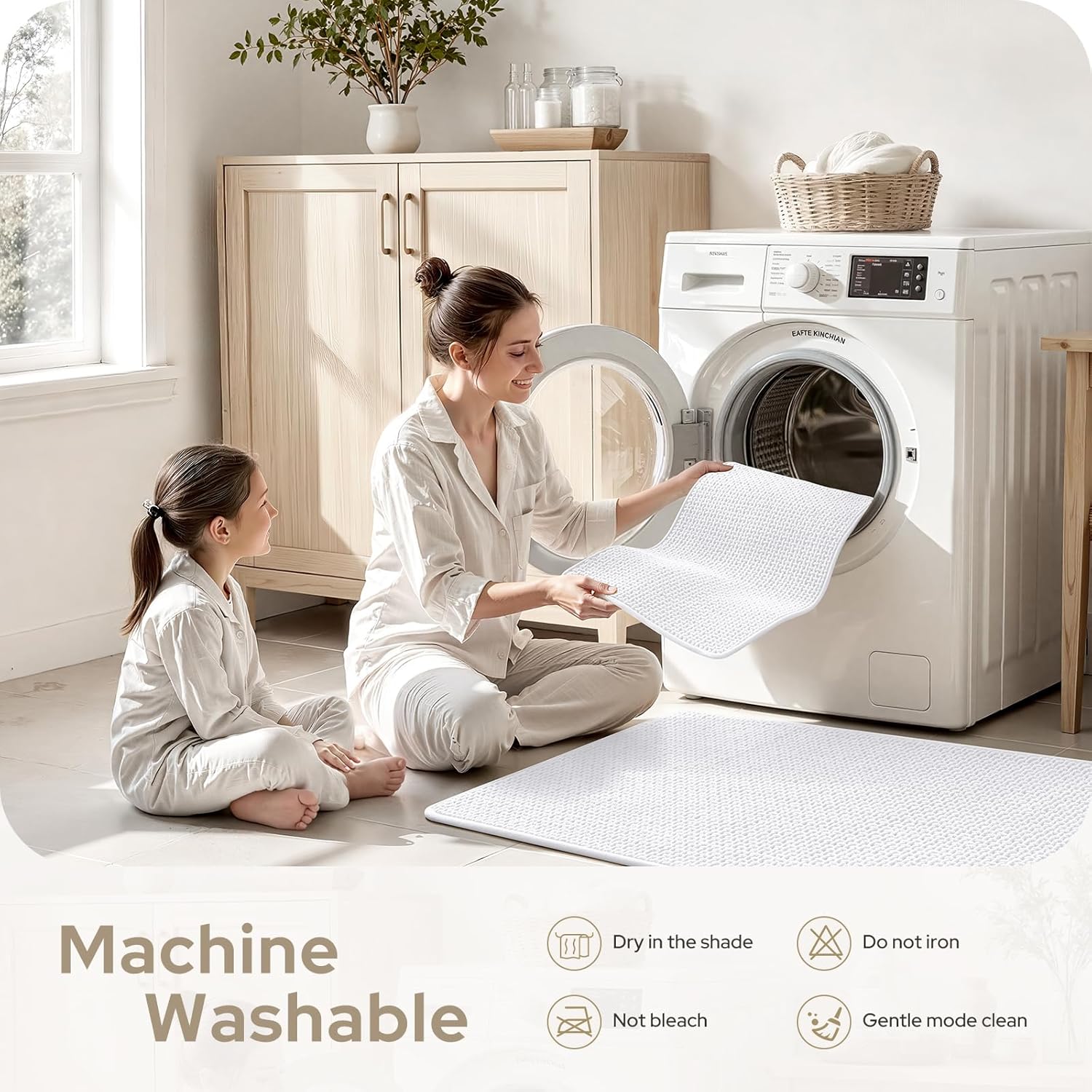 HOMEIDEAS Bathroom Rugs Set 2 Piece, Ultra Thin Non-Slip Bath Mats Rubber Backed, Chenille Absorbent Quick Dry Mats for Shower & Vanity, Low Profile Fits Under Door (White, 32"x20"+24"x17")