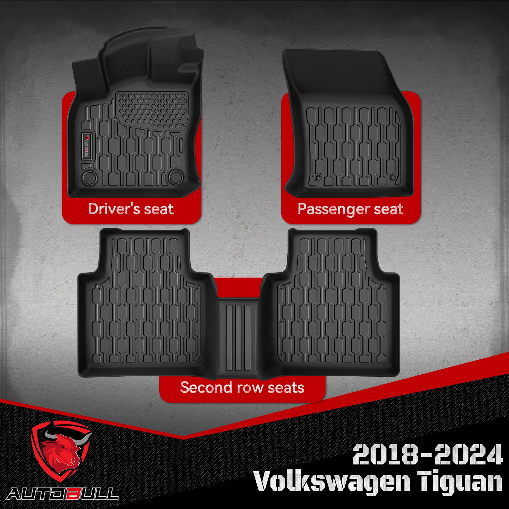 AUTOBULL Floor Mats Compatible with Volkswagen VW Tiguan 2018-2024 All Weather TPE Floor Liners Custom Fit Car mats — view 2