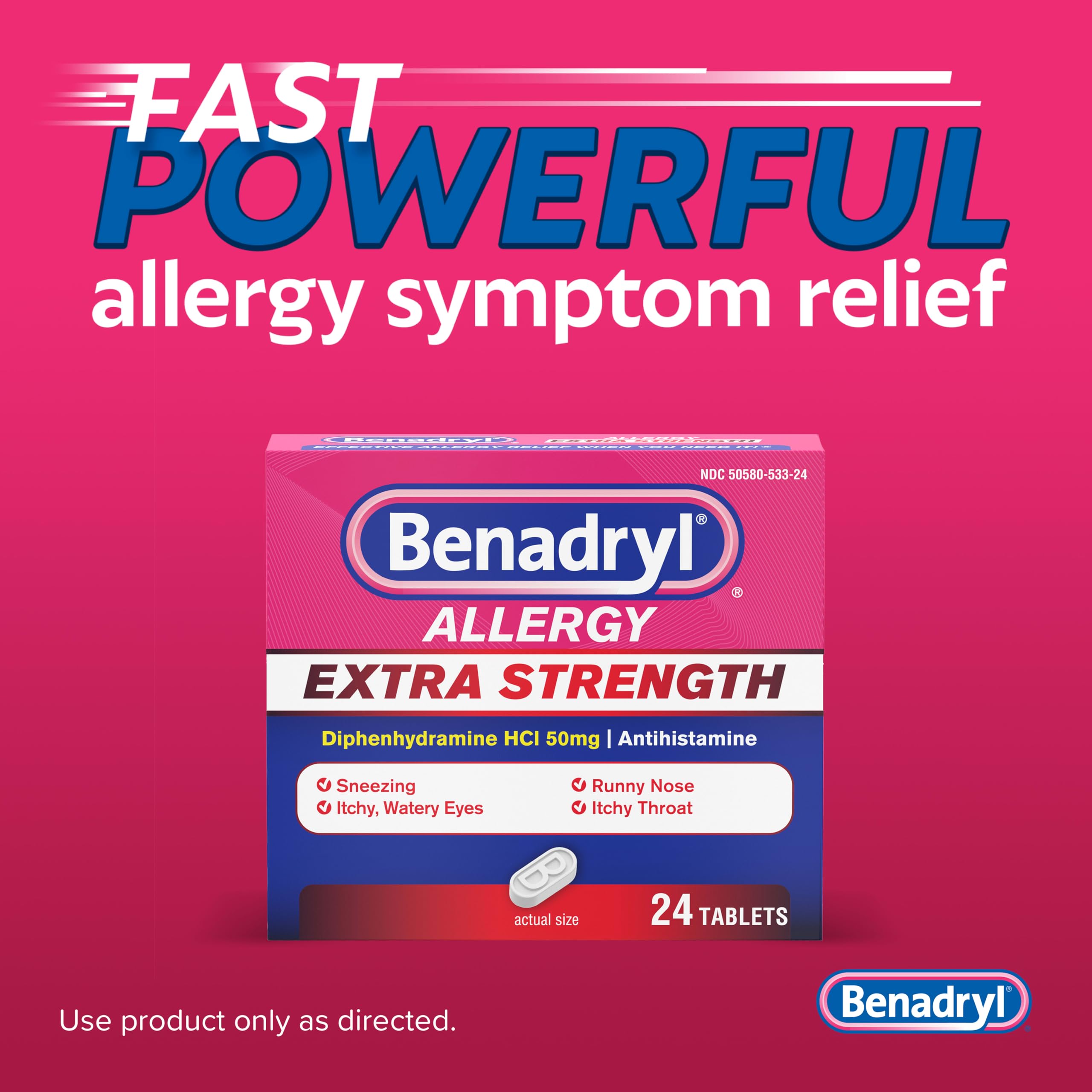 Benadryl Extra Strength Allergy Tablets, 50 mg Diphenhydramine HCl, 24 Ct — Amazon image 5