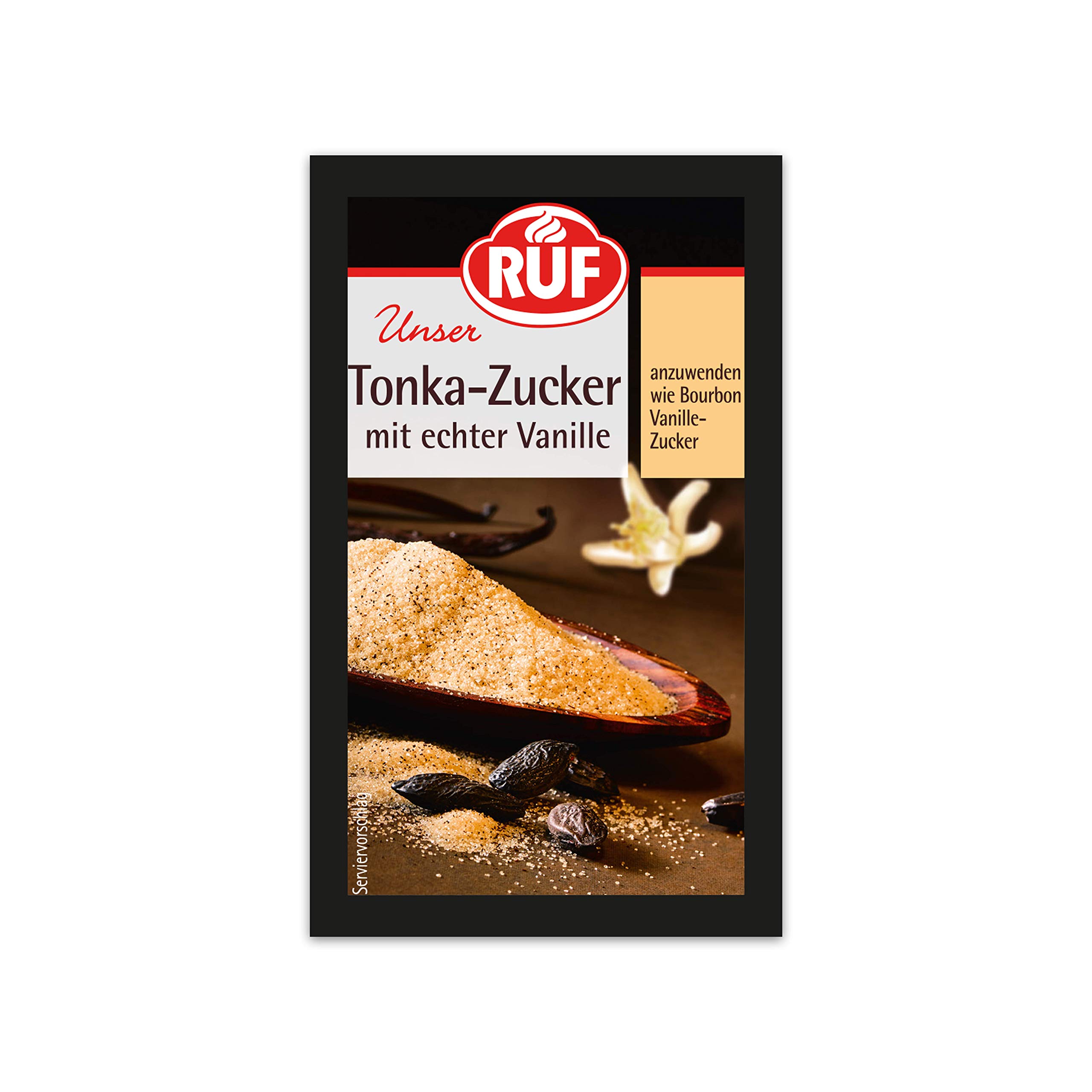 RUF Tonka-Zucker mit echter Bourbon-Vanille, aromatisierter Zucker mit gemahlener Tonkabohne & Bourbon-Vanilleextrakt, glutenfrei, vegan, 3 x 8g