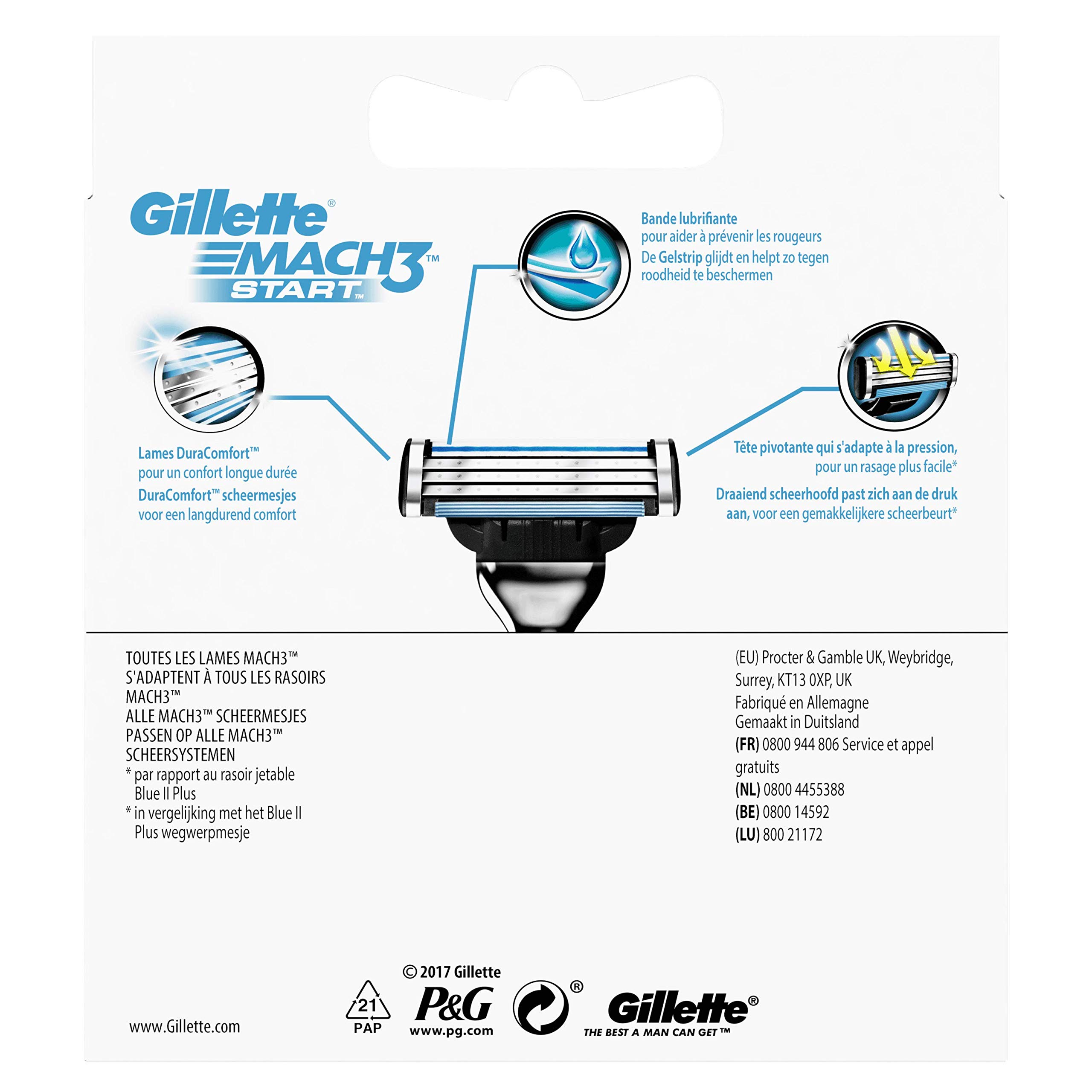 Gillette Mach3 Start Recharges de Lames de Rasoir pour Homme, Pack de 12 Lames DuraComfort, Rasage Confortable et Précis
