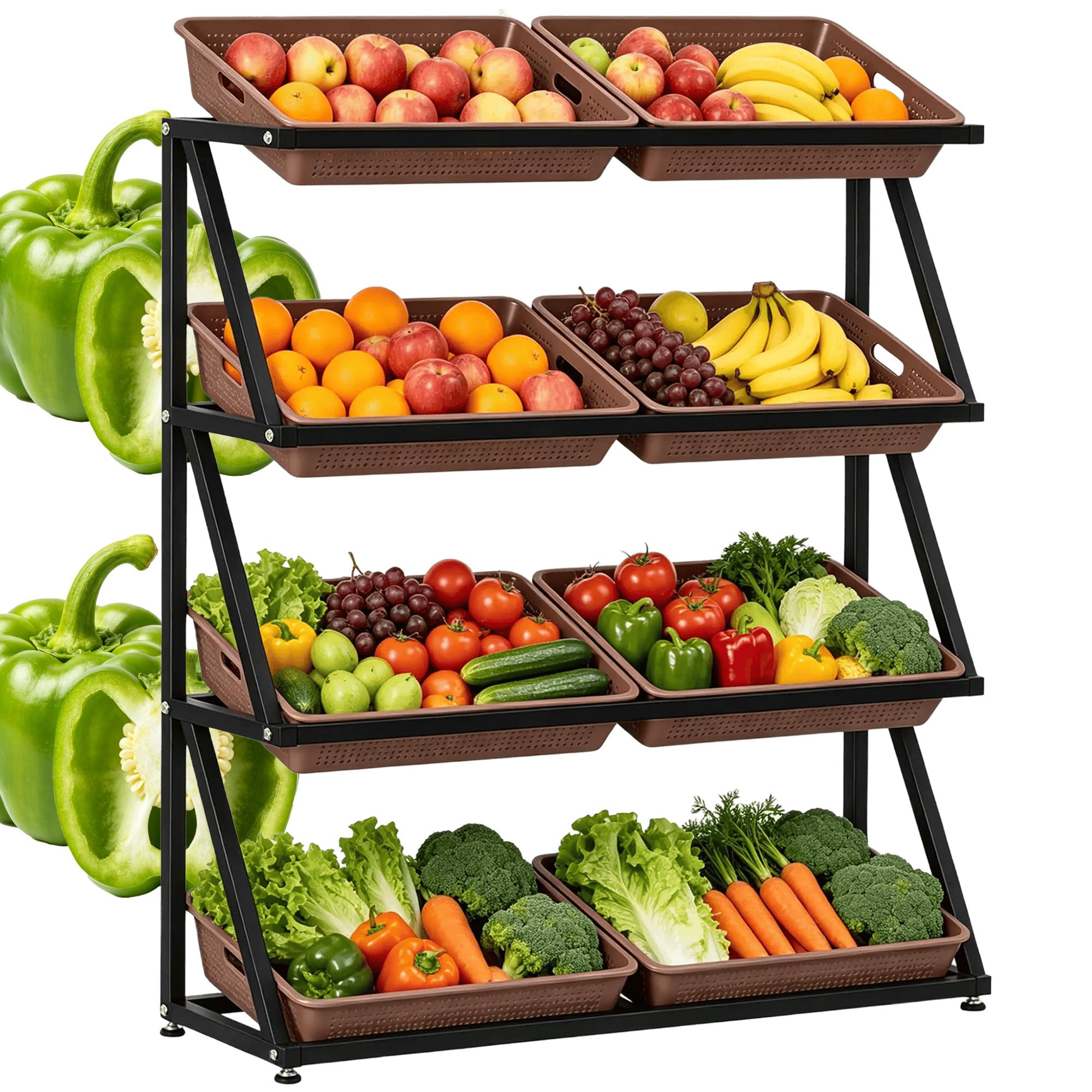 Espositore con cestini inclinati aperti per un accesso facile Rrown-4Tier