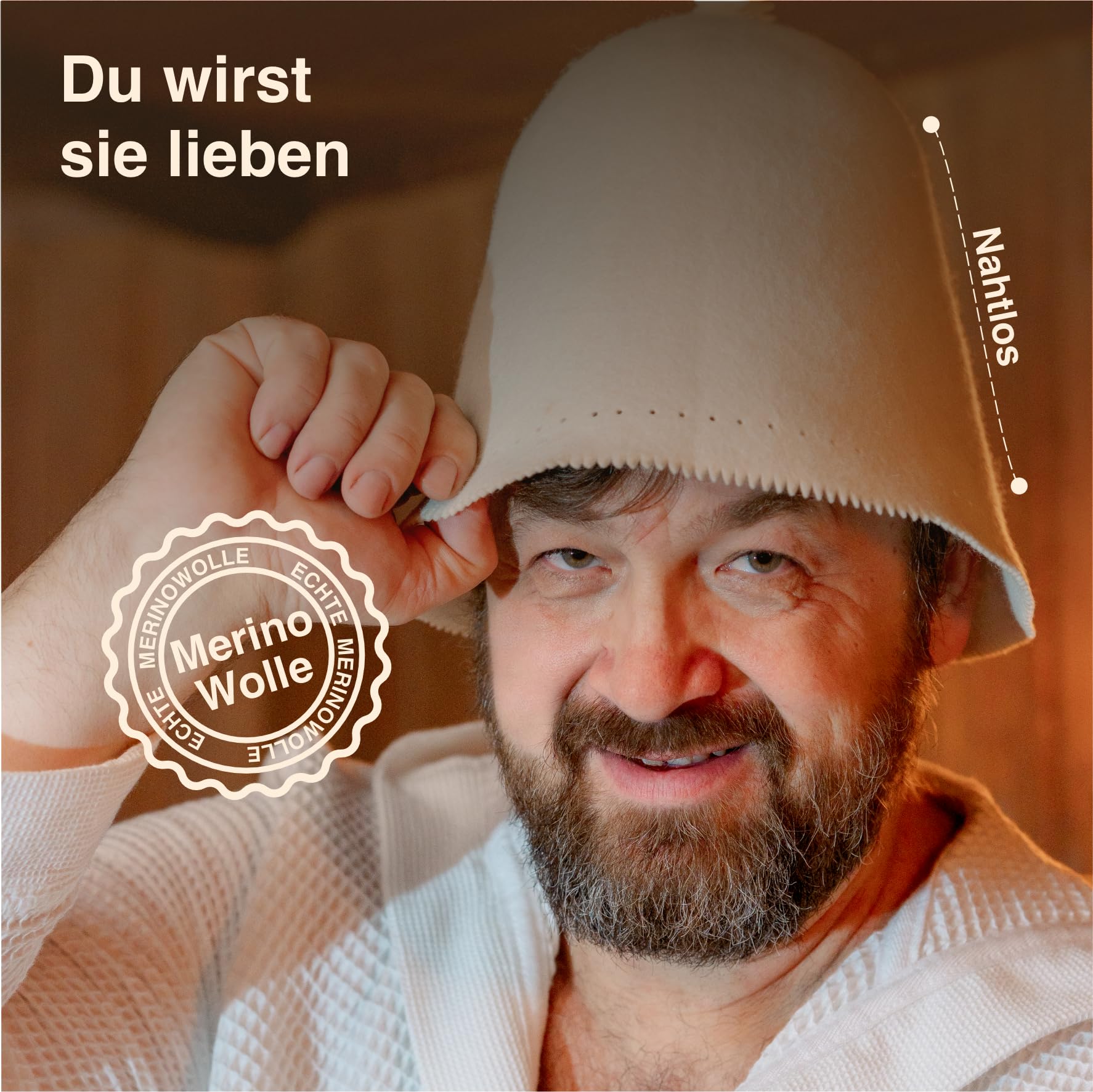 Saunamütze aus Merinowolle – Nahtlos & formstabil – Unisex Saunahut für Herren & Damen – Premium Sauna Zubehör (Denim, L)