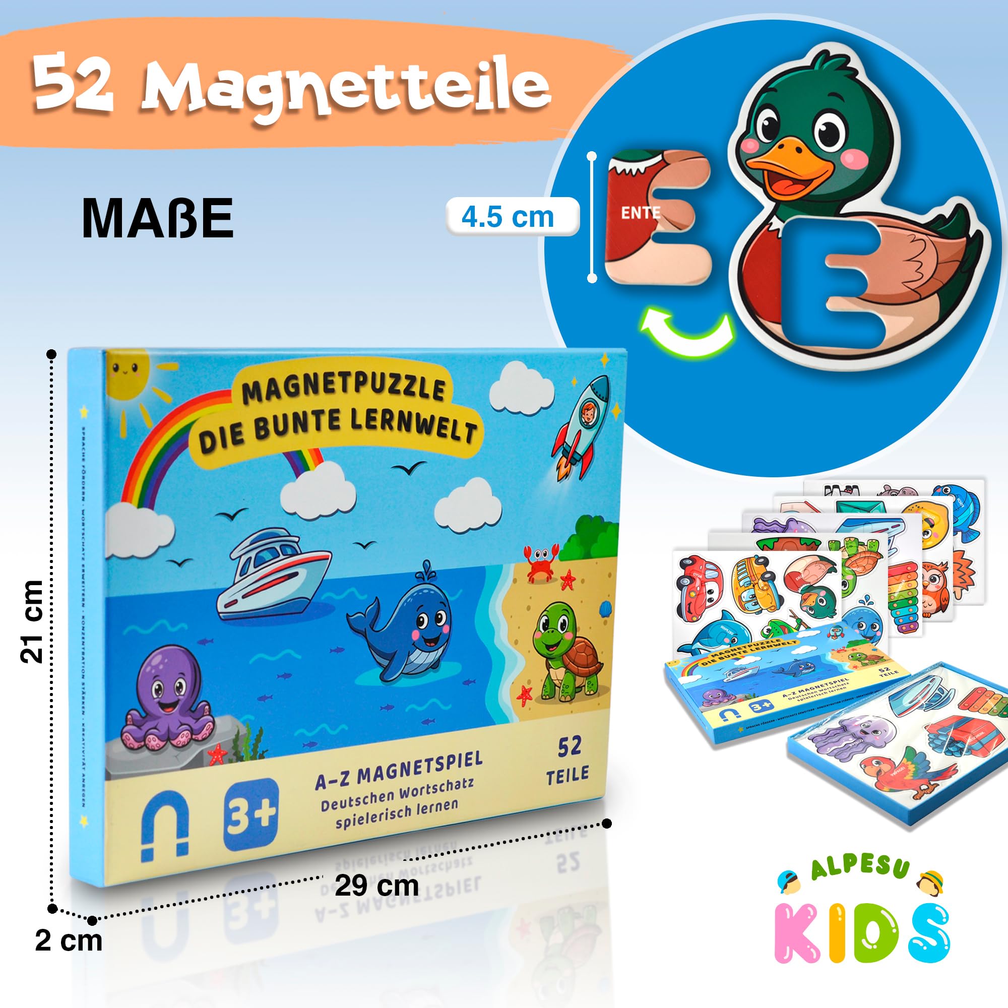 Magnetbuchstaben Puzzle für Kinder ab 3 Jahren – Alphabet Puzzle A-Z zum Buchstaben Lernen & Zuordnen – Montessori Lernspielzeug für Kindergarten & Vorschule – Geschenk für Mädchen & Jungen