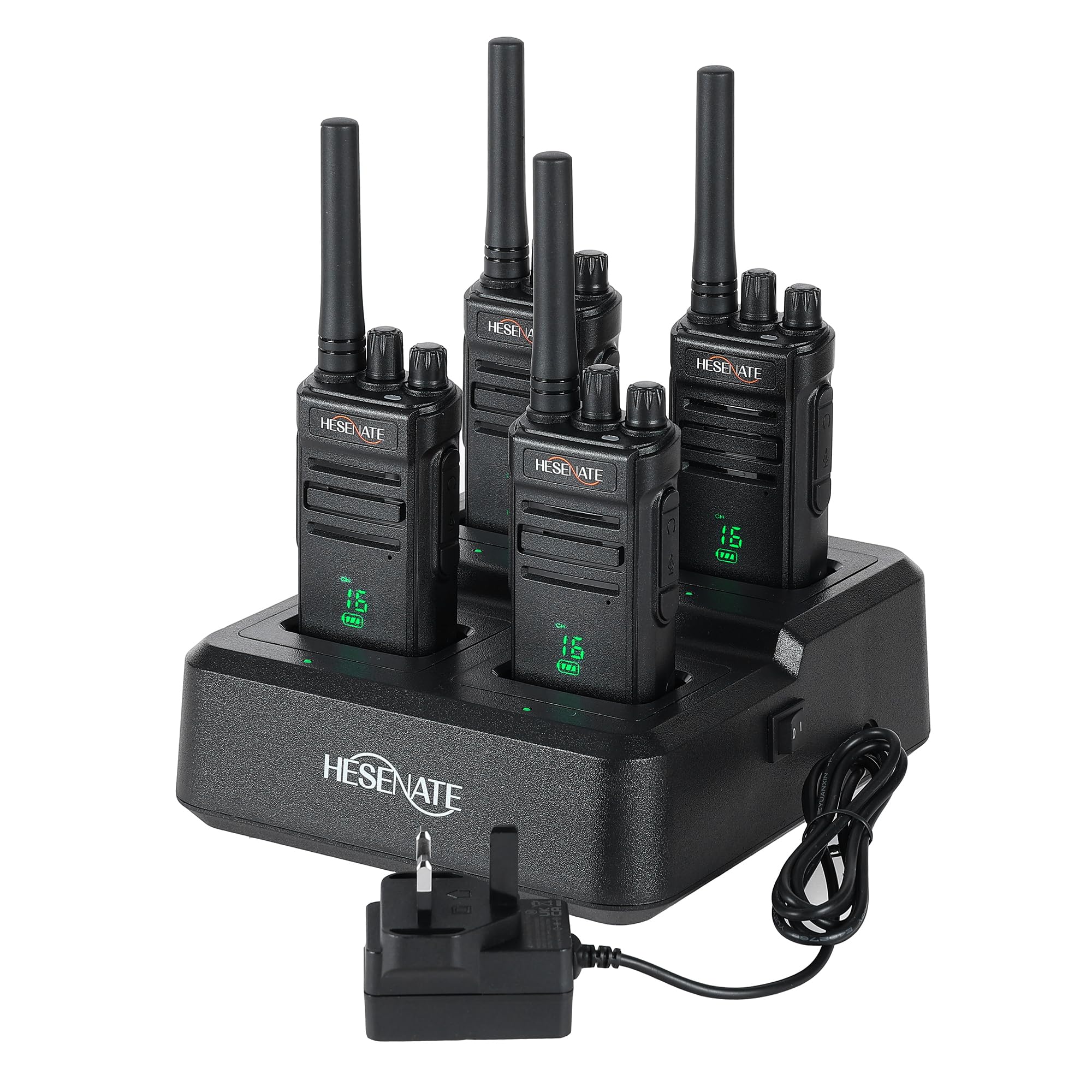 HESENATE HT66 PLUS Display PMR446 Walkie Talkies for Adults, Long Range Rechargeable 2 Way Radio with 6 Way Charger, USB-C Charging, VOX, for School, Construction, Warehouse, Outdoor (Black, 6 Pack) — view 10
