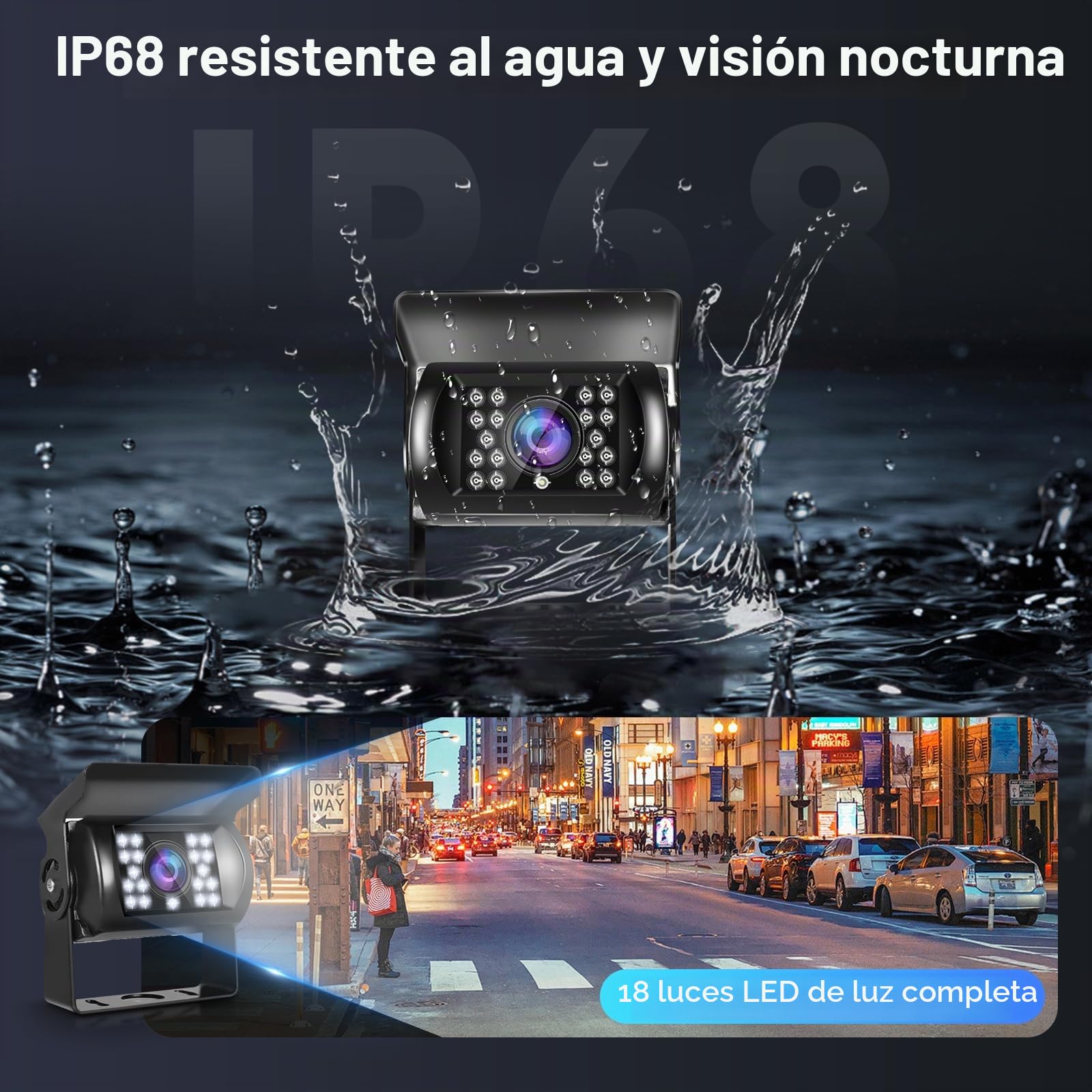 Podofo Kit de Cámara de Visión Trasera Coche con Pantalla LCD de 7", Impermeable de Visión Nocturna IR Cámara de Marcha Atrás con Cable de 4 Pines de Aviación, Auto Cámara para 12V-24V
