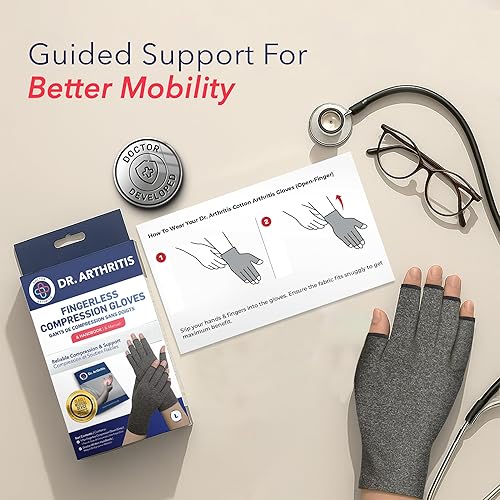 Miniatura 6 de Guantes de compresión desarrollados por médicos para mujeres y hombres, guantes de artritis de dedo abierto, guantes de mecanografía, artritis y