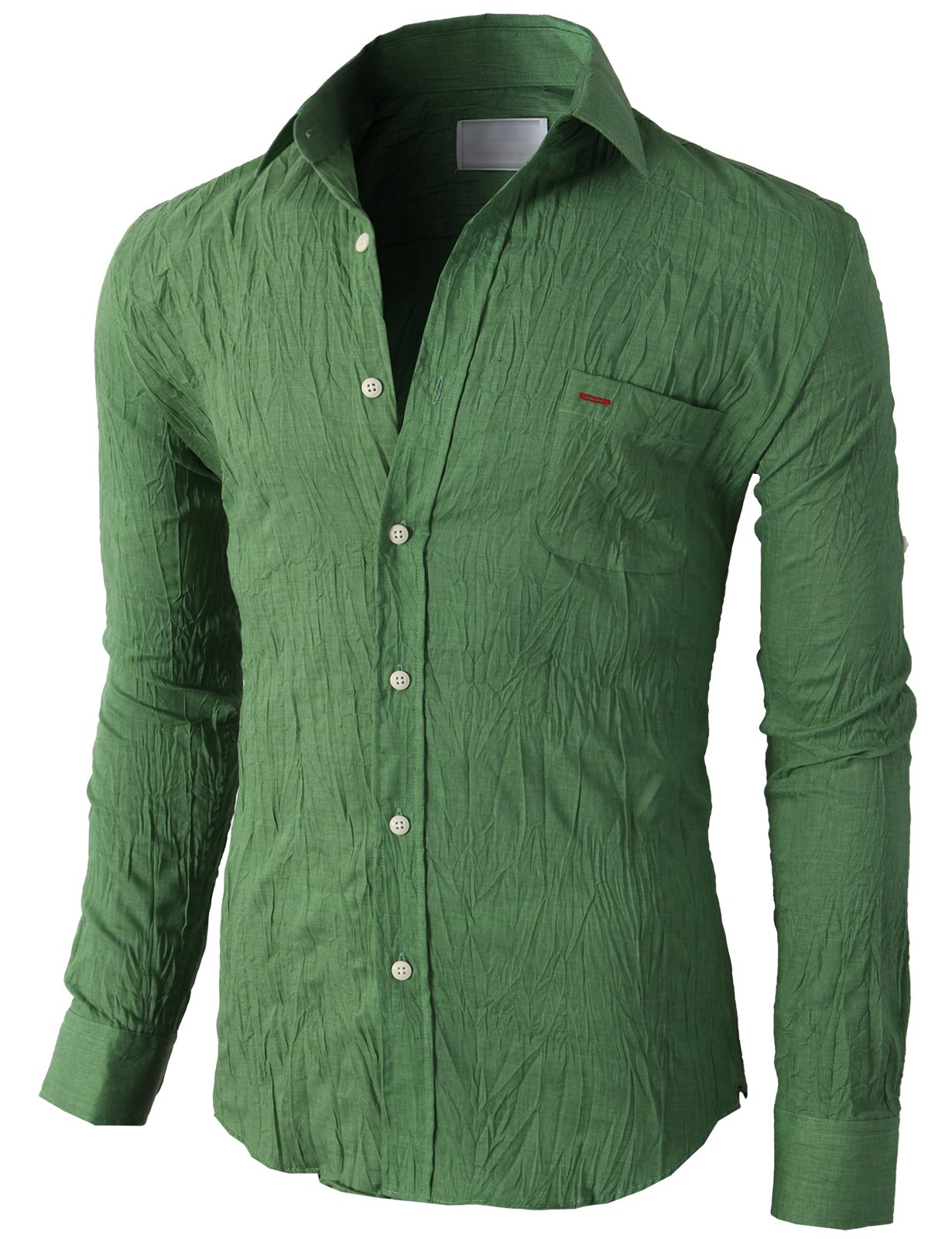 H2H Mens Casual Slim Fit Button-Down Roll-up Lightweight Wrinkled Shirts