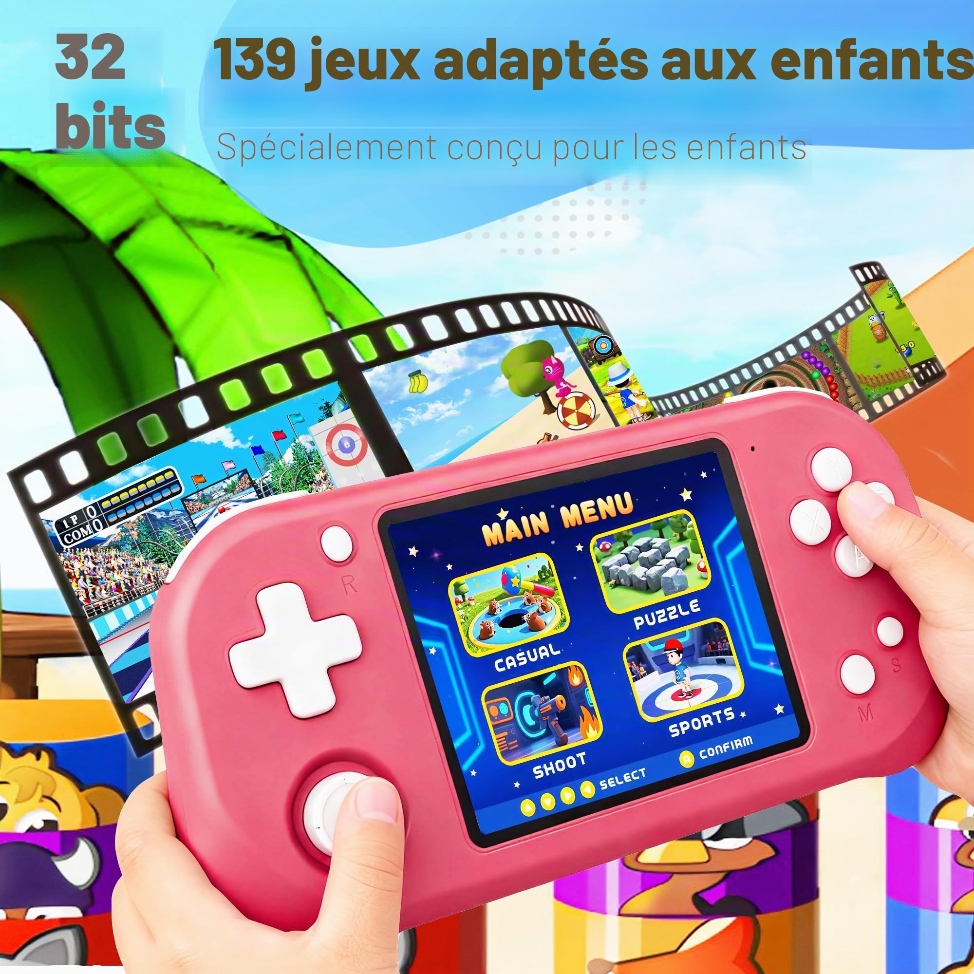 Console de Jeux Portable pour Enfants Adultes Construit en 220 avec 16bit Éducation Jeux Classiques Vidéo Plug & Play et Consoles Système 3.0" LCD Big Écran d’Anniversaire et Cadeau de Noël-Rouge