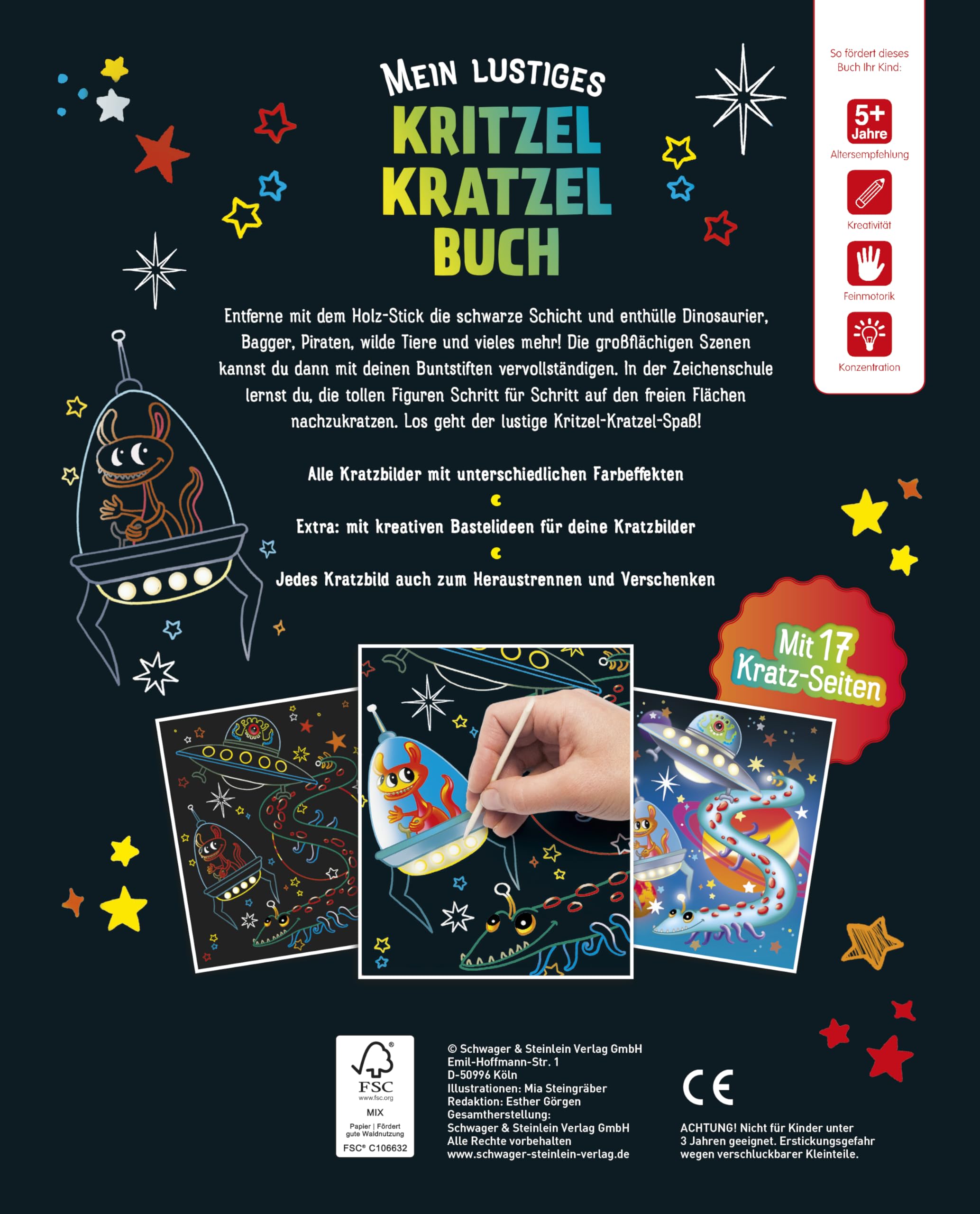 Mein lustiges Kritzel-Kratzel-Buch: Kratzmotive mit tollen Farbeffekten - Mit Bambus-Stick
