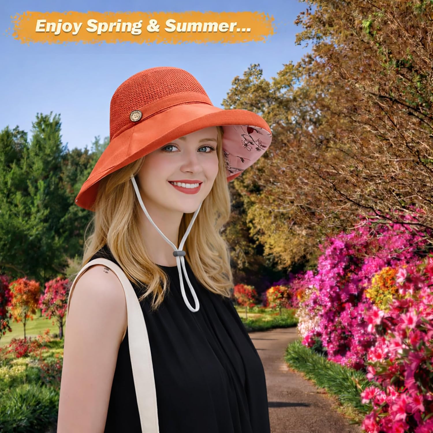 Women Wide Brim Sun Hats Metal Wired Edge Summer UV Protection Beach Fishing Hat for Hiking Garden Travel Chin Strap - Image 6