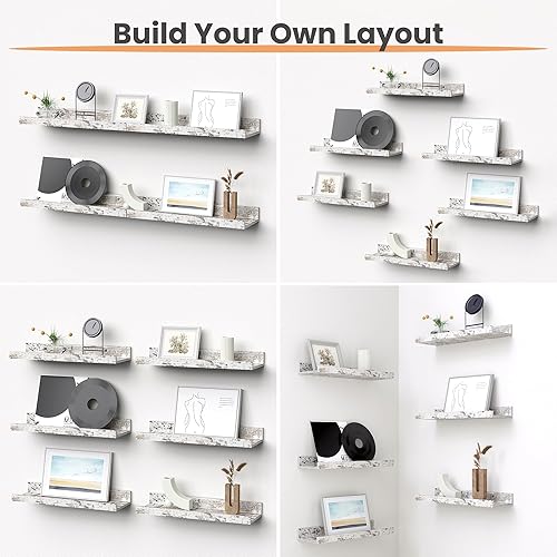 Miniatura 4 de upsimples Estantes flotantes para pared, juego de 6 estantes de pared para almacenamiento decorativo, estante de madera montado en la pared para