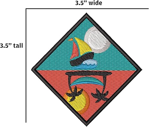 Miniatura 2 de Super Rad Island Sun Palm Tree Blue Waves - Parche bordado de alta calidad para planchar o coser, aplique bordado, barco, náutico, mar, océano,