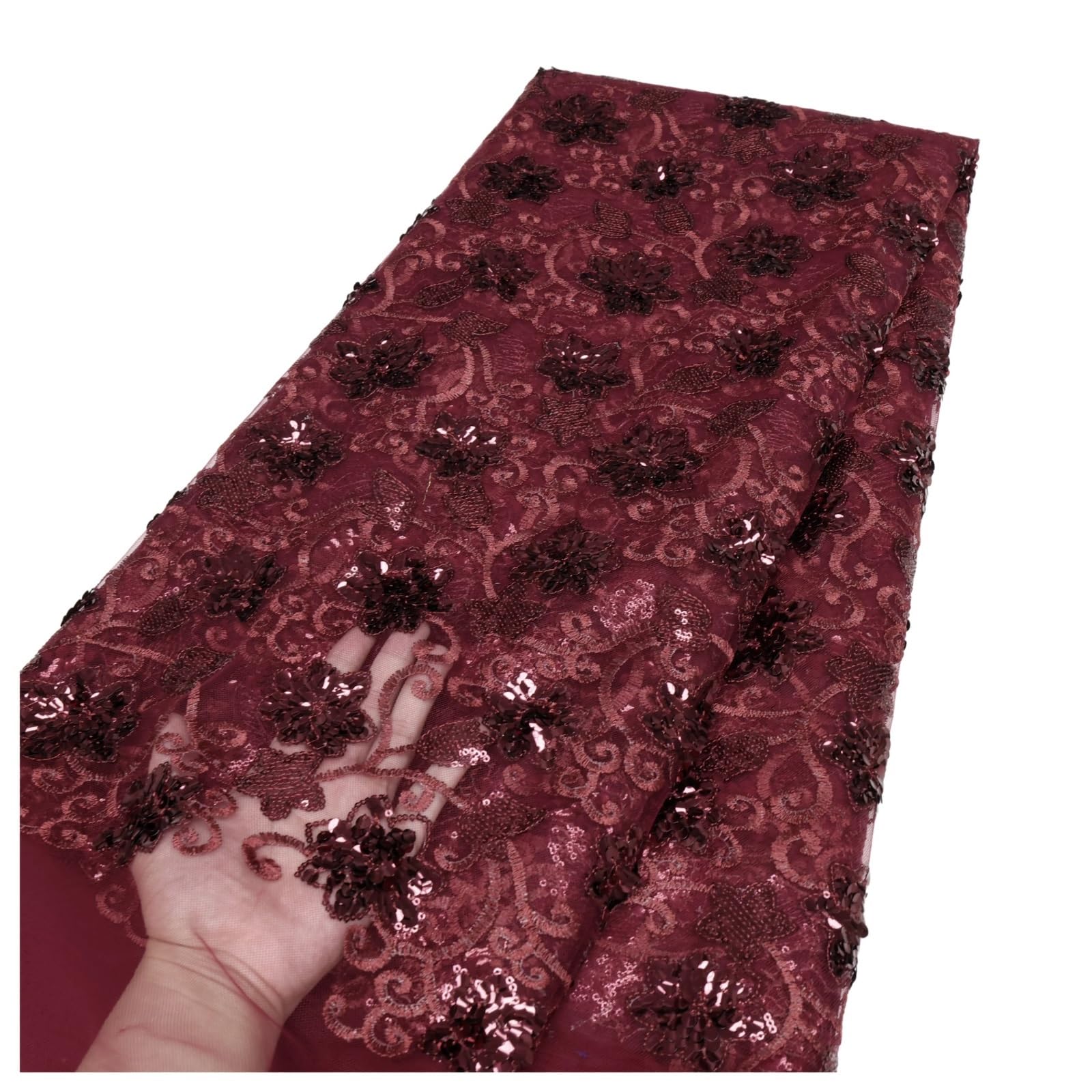 Luksusowe Cekiny Kwiatowy Tiul Koronkowy Materiał Afrykańska Haftowana Siateczkowa Szata Szyta Koronka Netto Na Suknię Wieczorową 5 Jardów PięKny I Elegancki Design(LY3081-3)