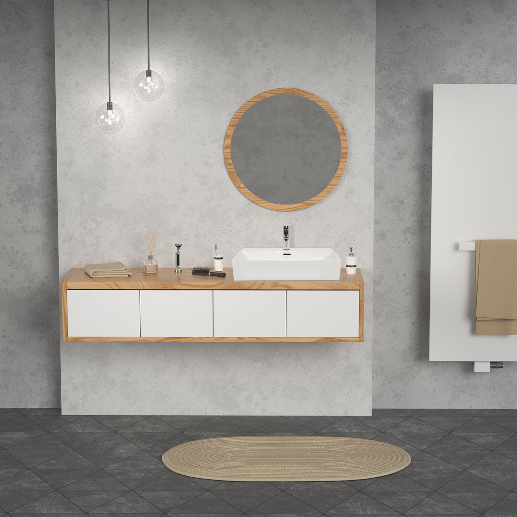 ECD Germany Lavabo da Appoggio in Ceramica Bianco Lucido Rettangolare 605x365x130 mm Design Moderno Lavello Lavandino Lavamano Bacinella per Ospiti Sanitari Rubinetteria per Bagno Casa
