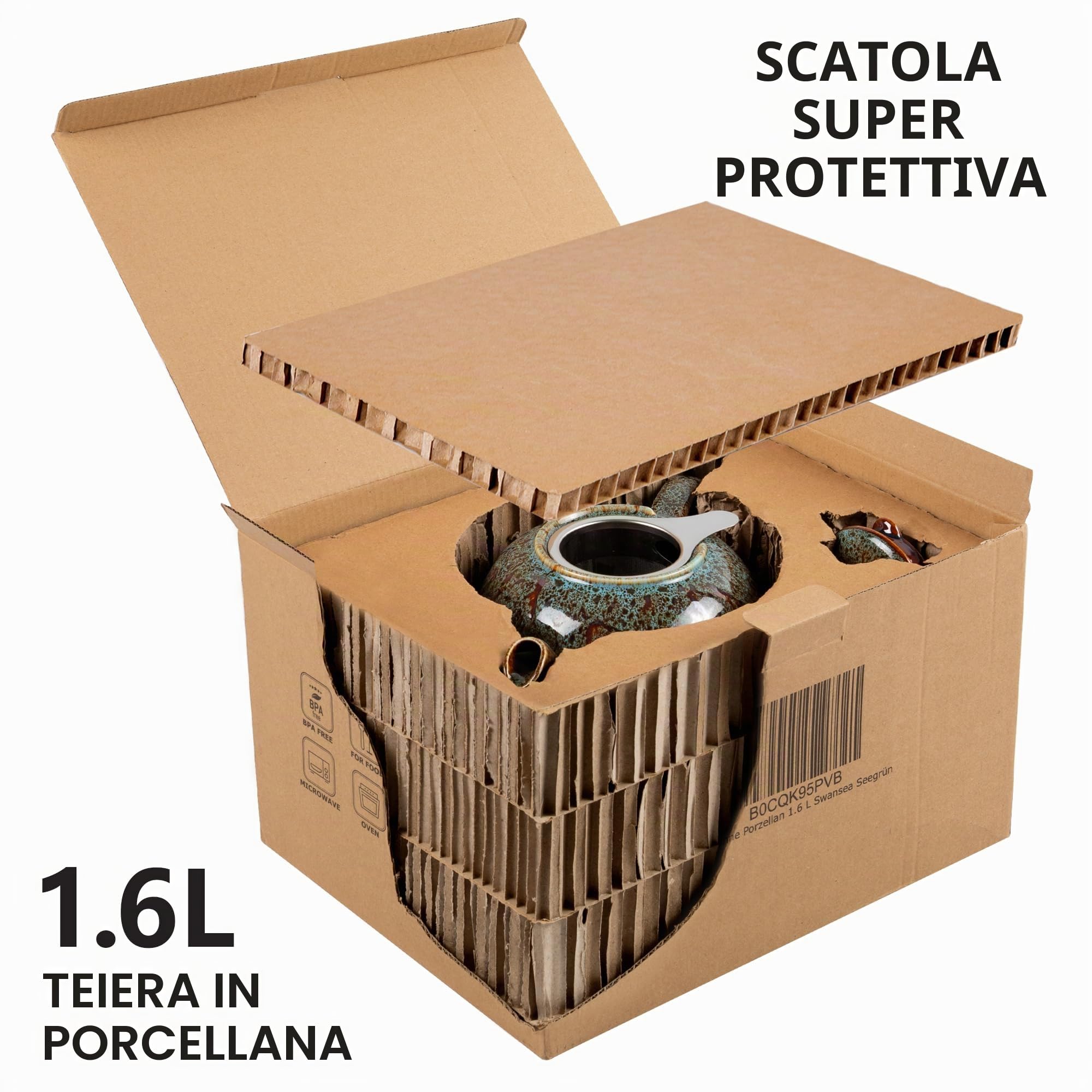 Teiera Swansea con infusore, verde mare, 1,6 L, in porcellana di alta qualità di URBAN LIFESTYLE, teiera a prova di goccia. Teiera con filtro
