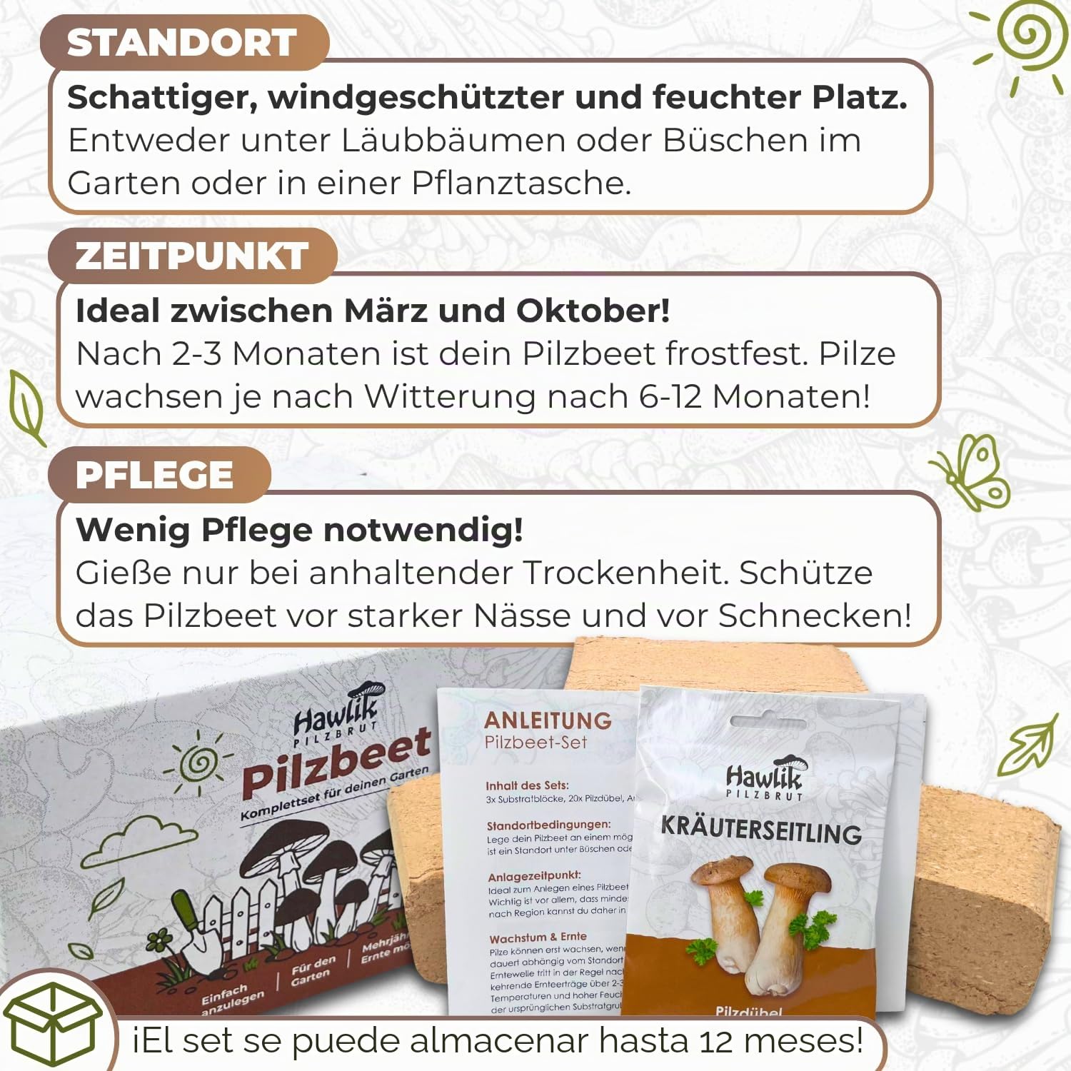Hawlik Pilzbrut – Cultivarse setas de cardo – Fácil de cultivar setas en tu propio jardín – Kit setas autocultivo para el jardín – Juego de cultivo de setas