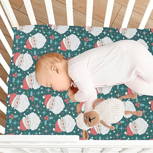 Miniatura 7 de Sábanas verdes para cuna de Papá Noel, sábanas ajustables elásticas para cuna para niños y niñas, sábana unisex acogedora para cuna de bebé, 28 x 52