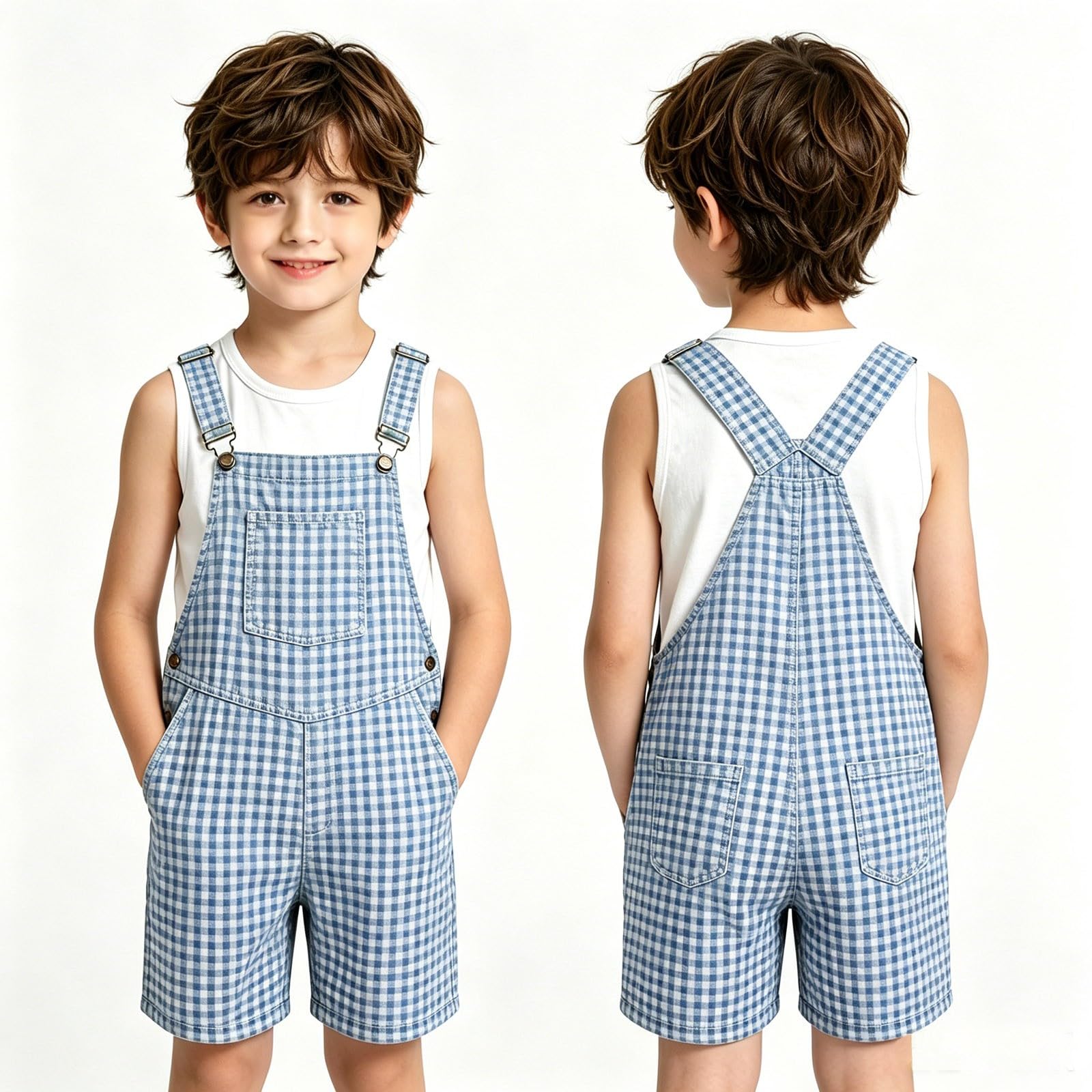 Mono informal británico a cuadros y para niños y niñas con diseño estilo peto. talla grande