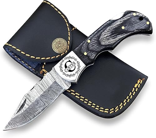 WINTERFELL Navaja de bolsillo plegable de acero de Damasco personalizada, cuchillo de bolsillo pequeño grabado de 6.5 pulgadas para exteriores,