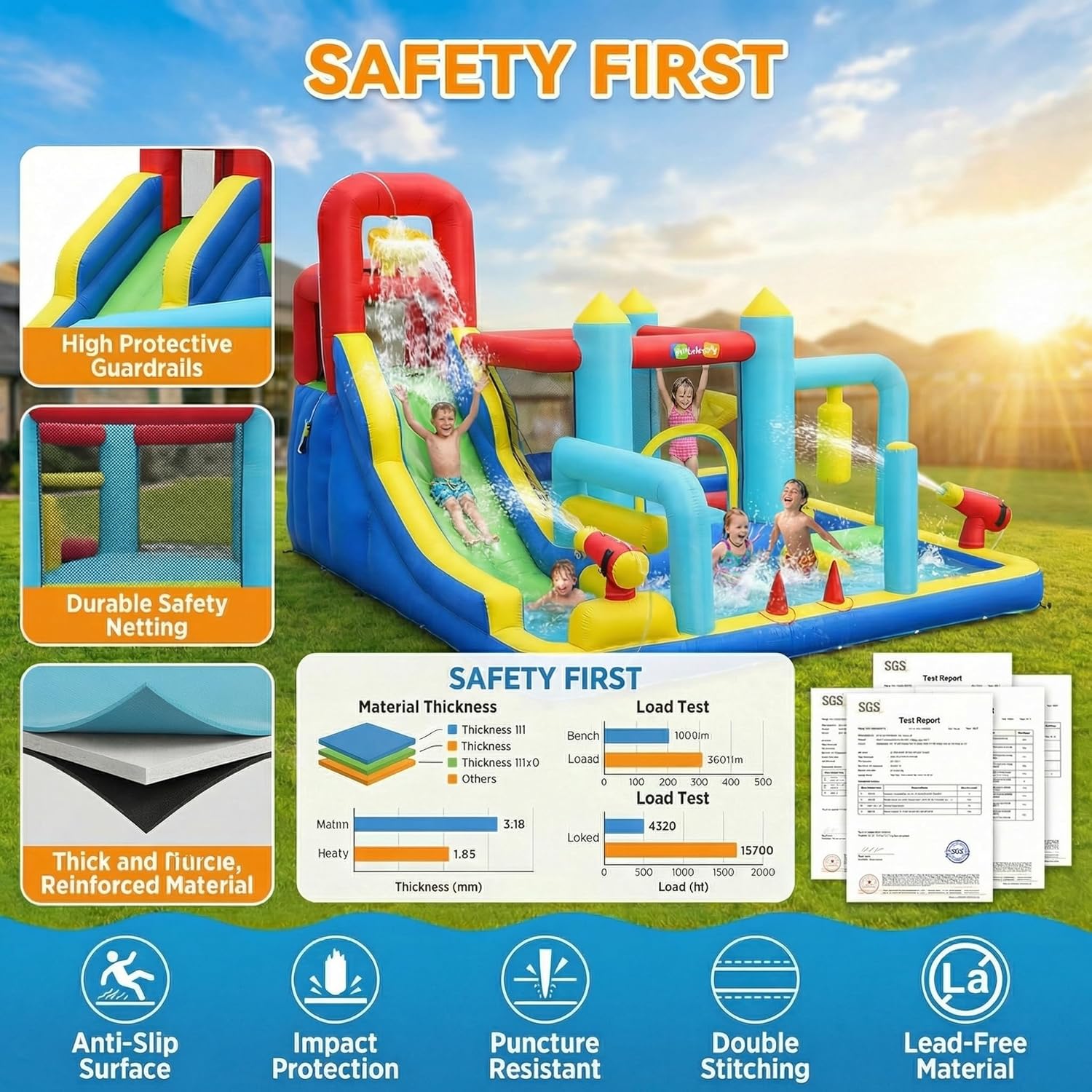 Whubefy Inflatable Water Slide Water Park, 13.3 × 11 ft Blow Up Water Slide with Obstacle Course/Long Slide/Cannon/Jump Area / 550W Blower, 13-in-1 Water Slide for Kids Backyard Summer Fun
