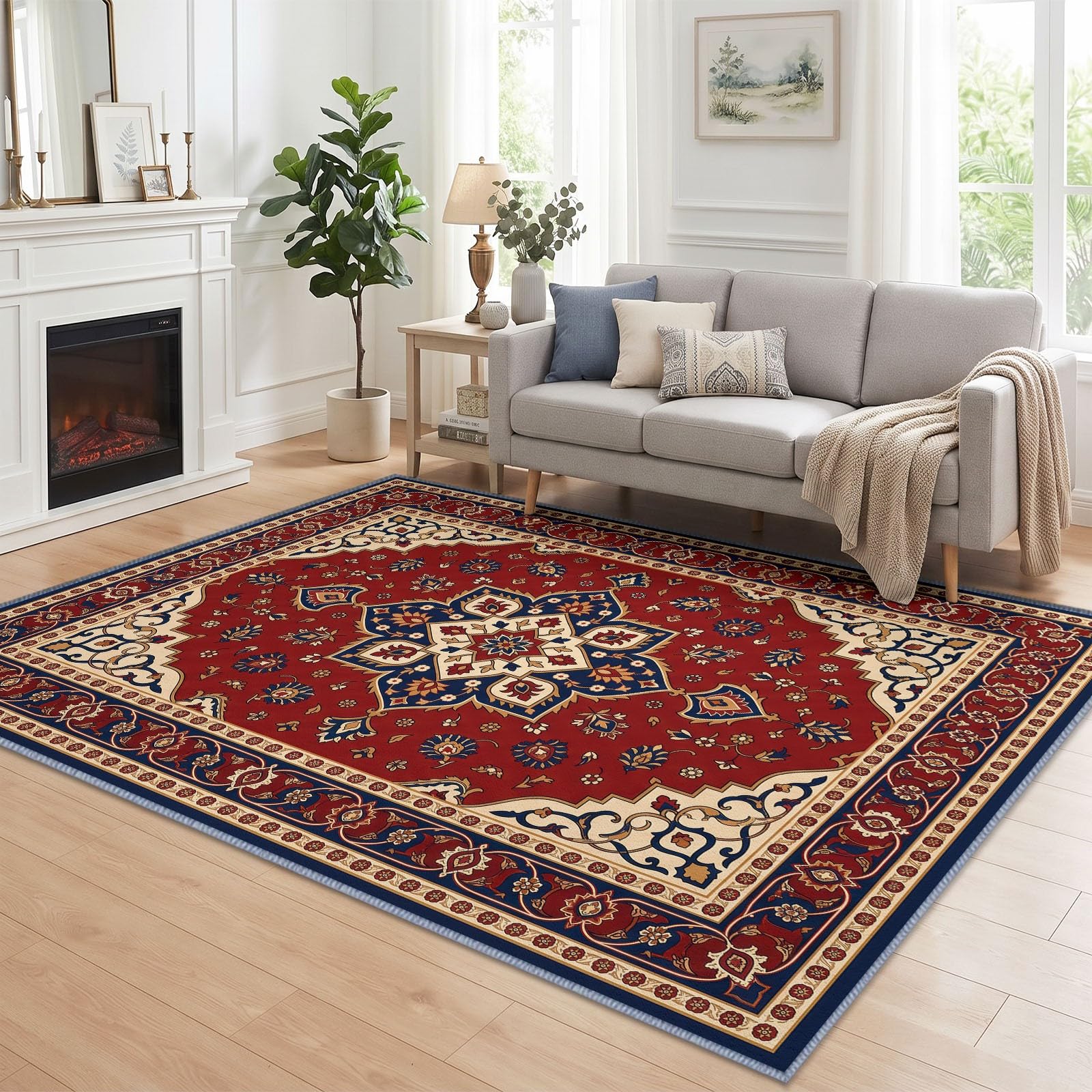 Waschbarer Orientalisch Klassisch Traditionell Teppich Wohnzimmer 80 x 150 cm, rutschfest Stamm Blumen Teppiche Kinderzimmer - Weich Kurzflor Teppiche für Schlafzimmer Esszimmer Esszimmer Büro