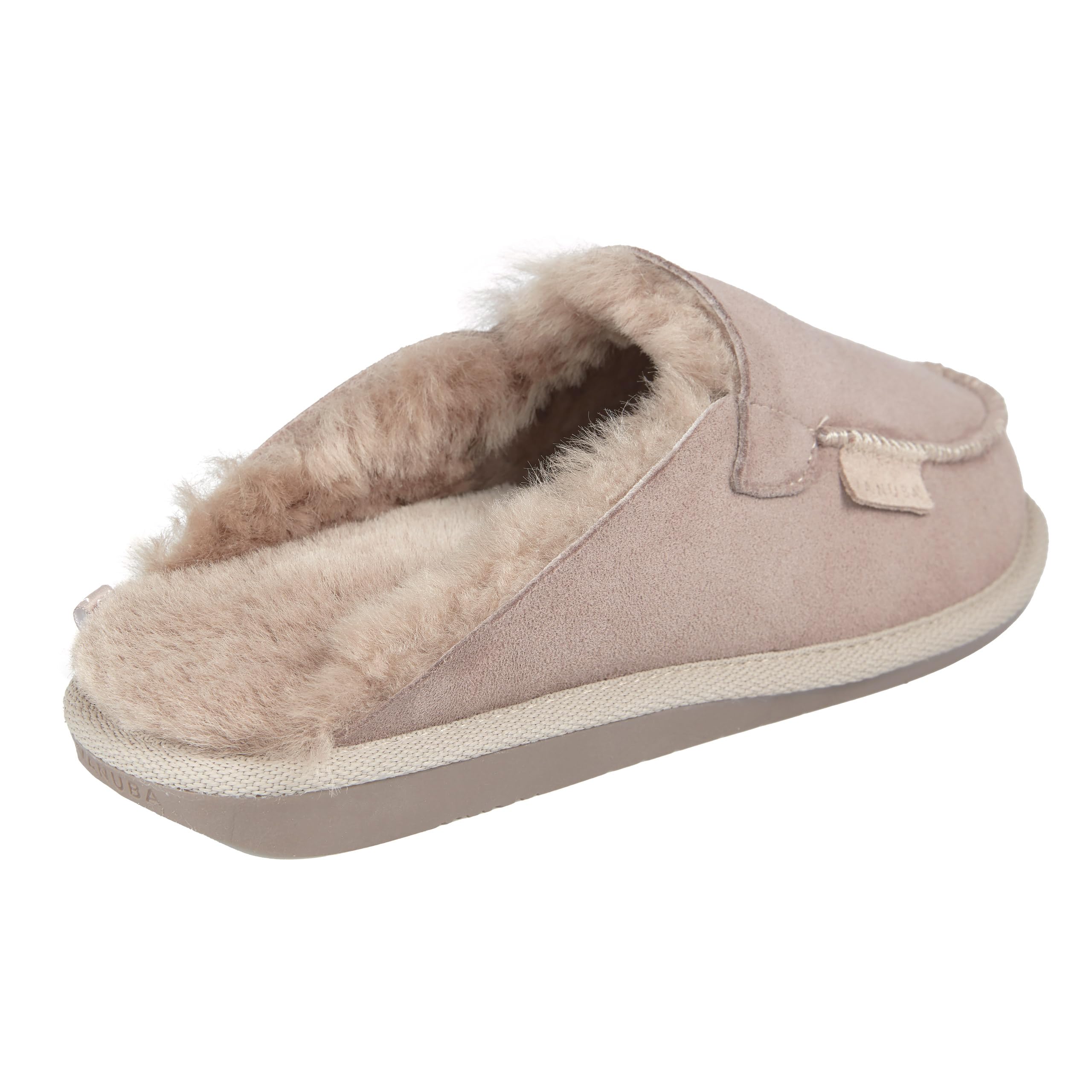 Vanuba Handgemacht Lammfell Warme Hausschuhe Damen Winter Slippers - Hauspantoffeln - Kuschel Pantoffeln Plüsch - Pantoletten Winter - Flache Slippers für Drinnen