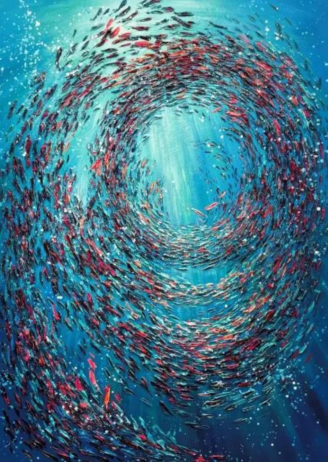 Baibexing Abstract Blue School Of Fish Canvas Painting Texture Underwater World Fish School Wall Art Posters Prints Home Decor A9 40X60Cm Unframed