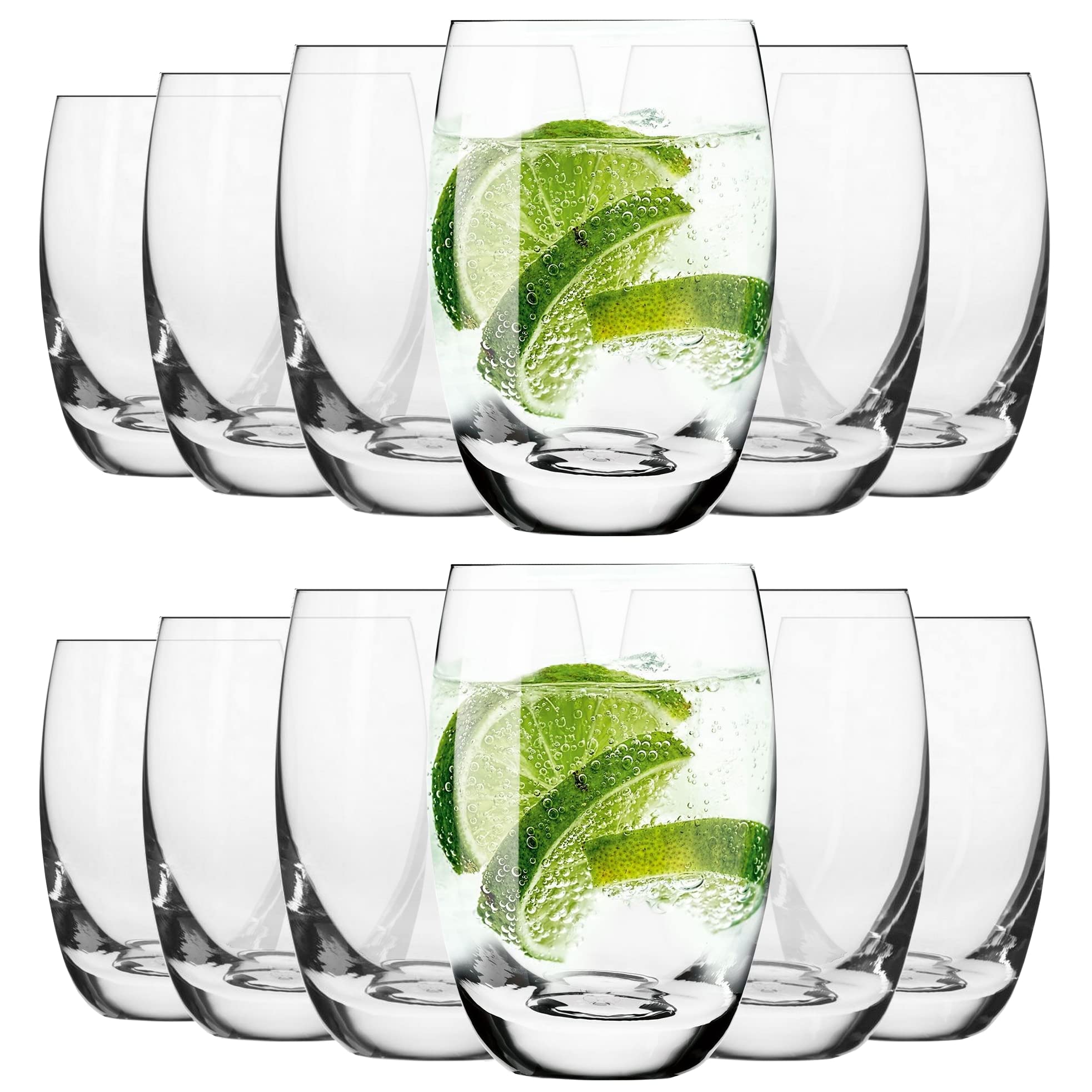 Set di 12 Bicchieri Elite - Capacità 360 ml - Bicchieri per Acqua e Bevande Fredde - Vetro di Cristallo Antiossidante - Forma a Barilotto - Lavabili in Lavastoviglie