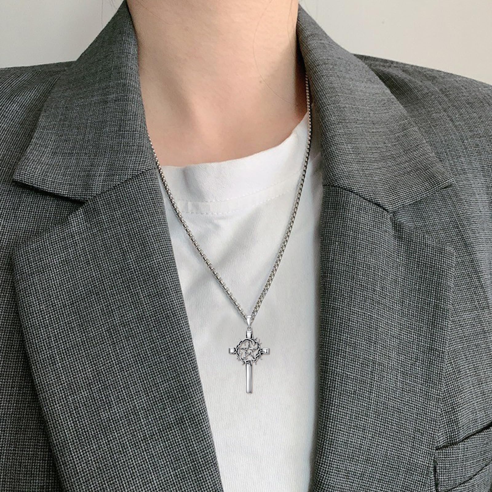Kreuz Halskette für Herren 925er Sterlingsilber Kruzifix Anhänger christlicher Kreuzschmuck für Männer und Frauen