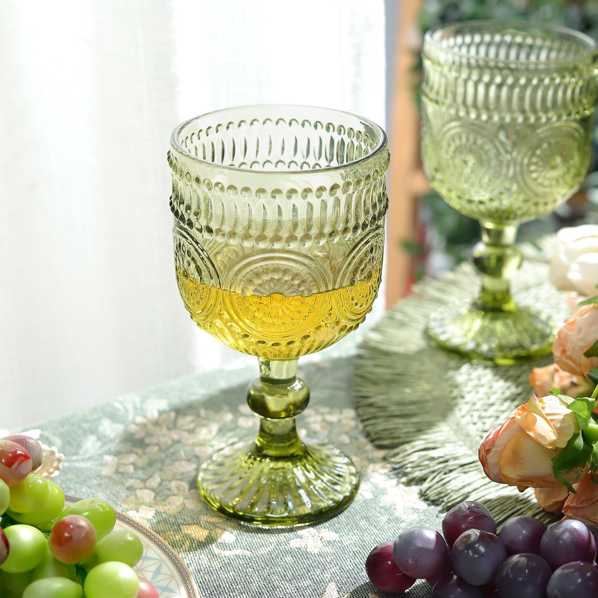 Cepewa Set di 6 bicchieri Mandala | 8 x 10 cm 300 ml vetro trasparente | bicchieri per bevande con decorazioni adesive per pavimento (1 set di 6 bicchieri da vino Mandala bianco