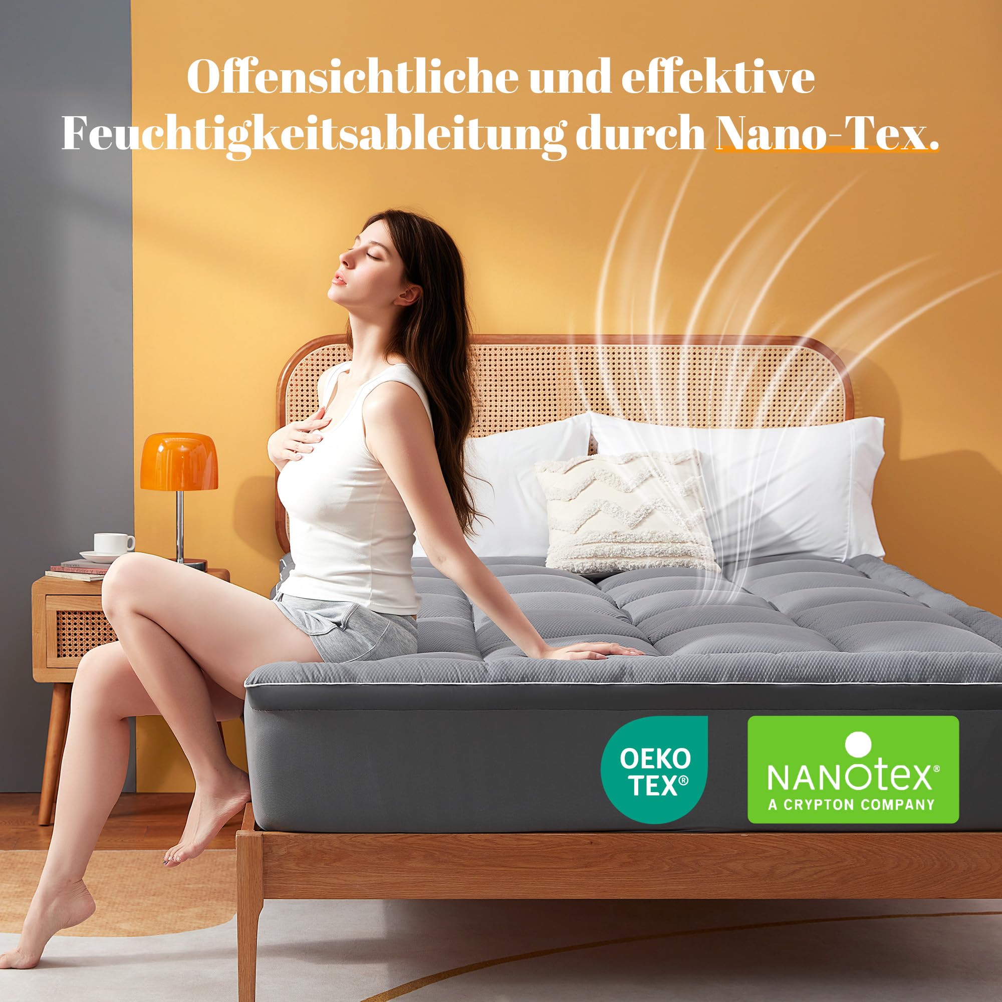 Sonive Matratzenauflage für Doppelbett, 135 x 190 cm, gesteppt, dick, für Doppelbett, superweiche Matratzenauflage mit extra tiefer Tasche, 38 cm, Hotelqualität, Grau