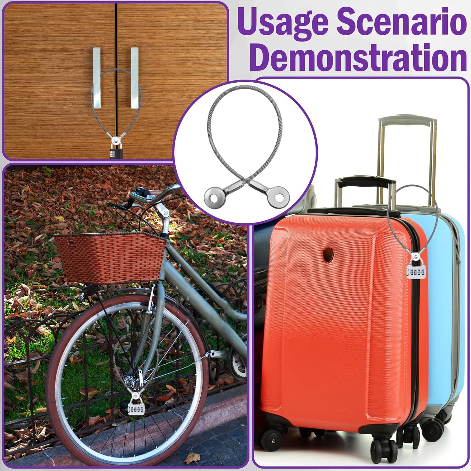 NAZOU 10Pack Security Cable with Loops 1/8IN Anti-Shedding Cable Lock for Tool Lanyard Travel Luggage Bike Steel Wire Lock Cable - Image 7